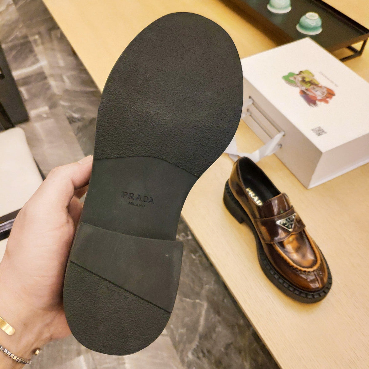 Prada 26S Penny Loafers 55mm Brown Patent Calfskin