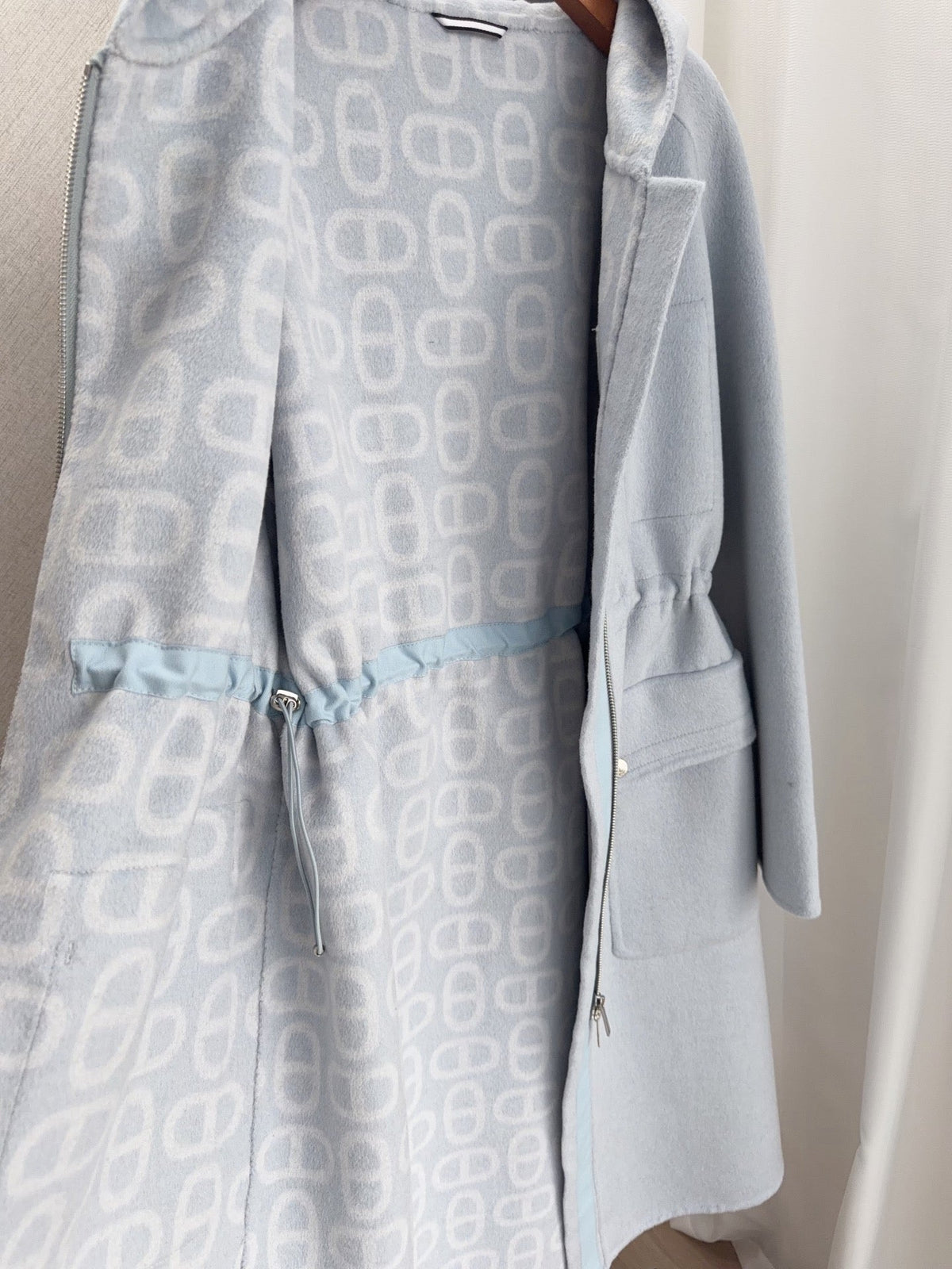 HM 26FW Hooded Zip-Up Coat Printed Hood Lining Cashmere 440840