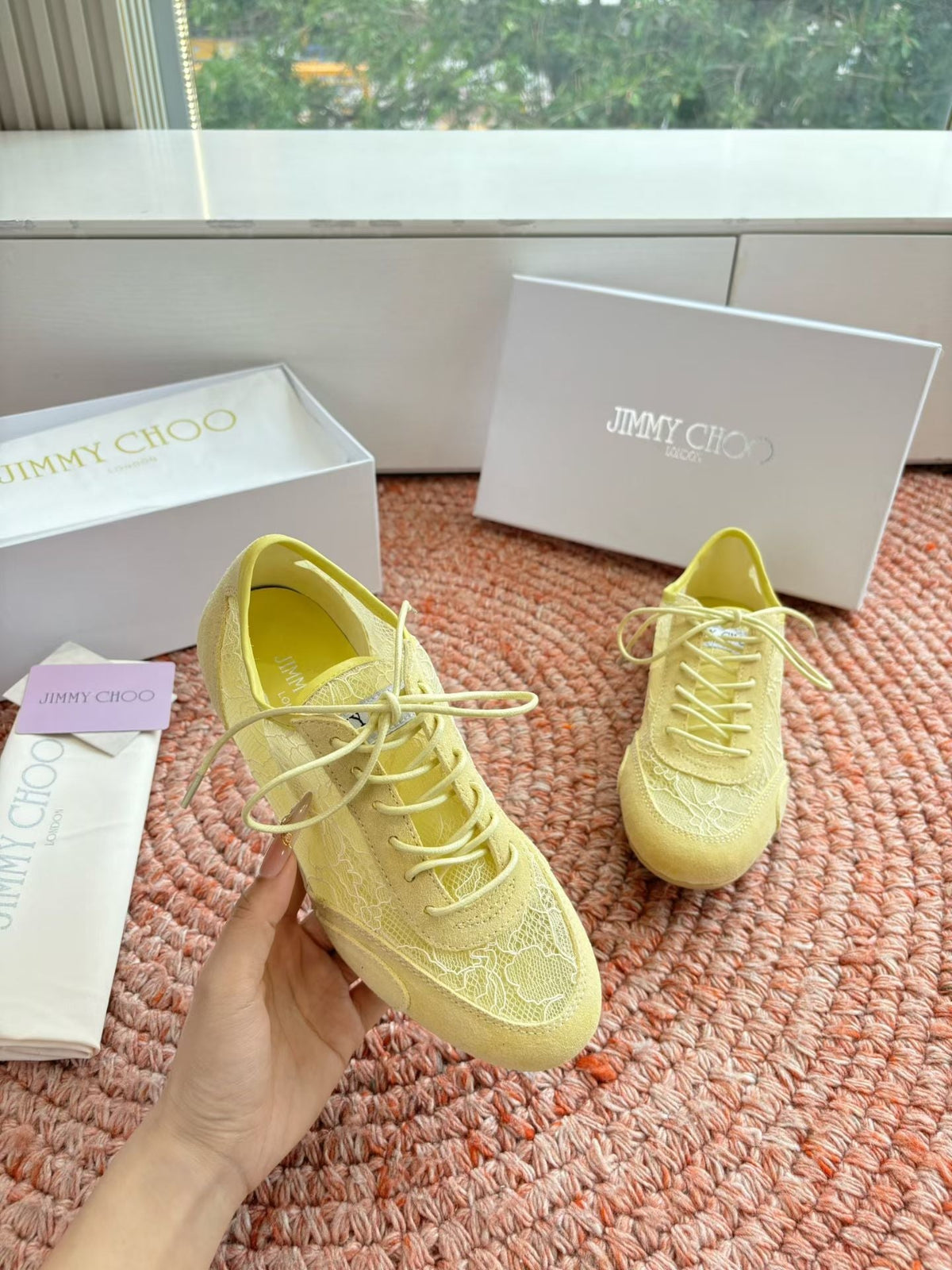 Jimmy Choo 26S Sneakers Yellow Mesh And Suede 753149