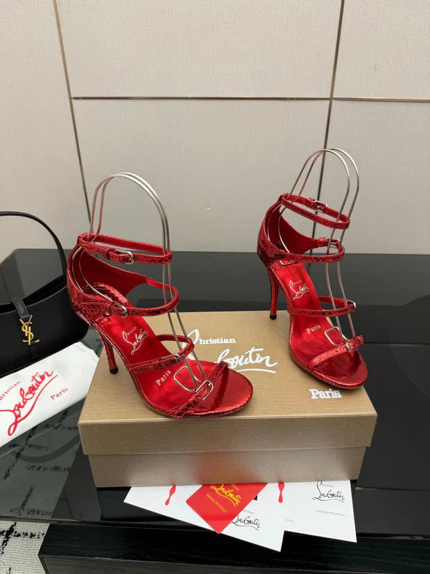 Christian Louboutin Loubigirl Spikes 100mm Sandal Grained PatentLeather 828167