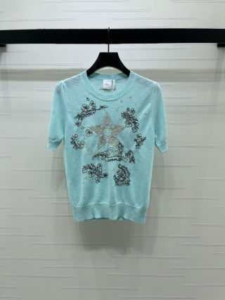 CD Dioriviera Embroidered Short-Sleeved Sweater Tencel Polyester