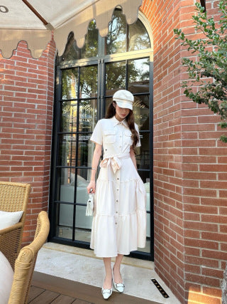 CD 26s Tiered Midi Dress Ivory Polyester 394984