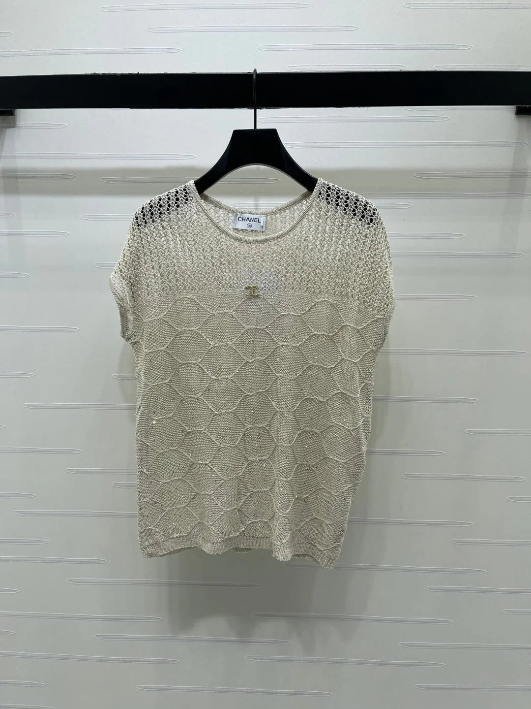 Chanel 2026 Round Neck Hollow Out Knit Short Sleeve Tencel 397438