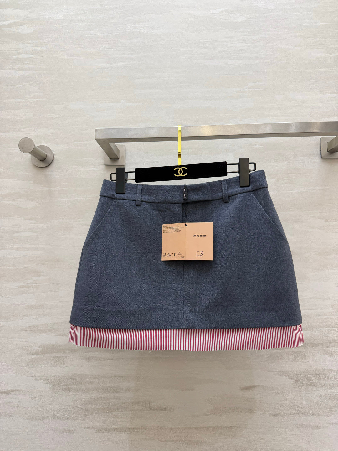 Miu Miu 26s Blazer and Skirt Set Grey Red 438741