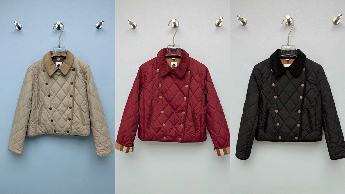Burberry 26s Double Breasted Quilted Cropped Jacket Beige Red Black 444869