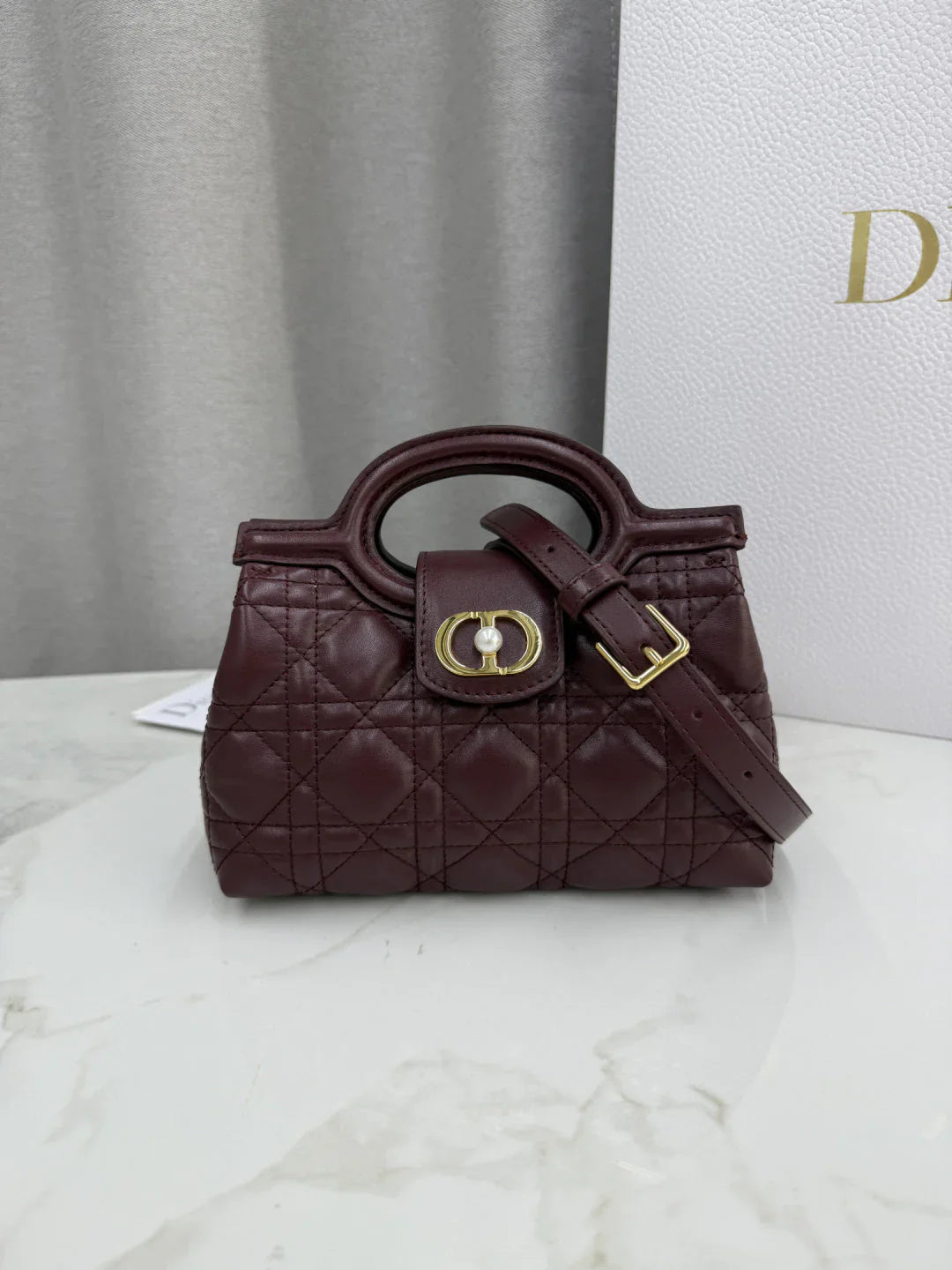 Dior 2026 Jolie Top Handle Mini Chain Handbag 18.5cm Grained Calfskin