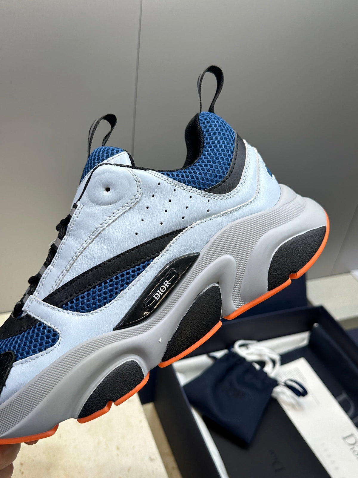 CD 26s Men B22 Sneakers Light Blue Mesh Orange Sole 814925