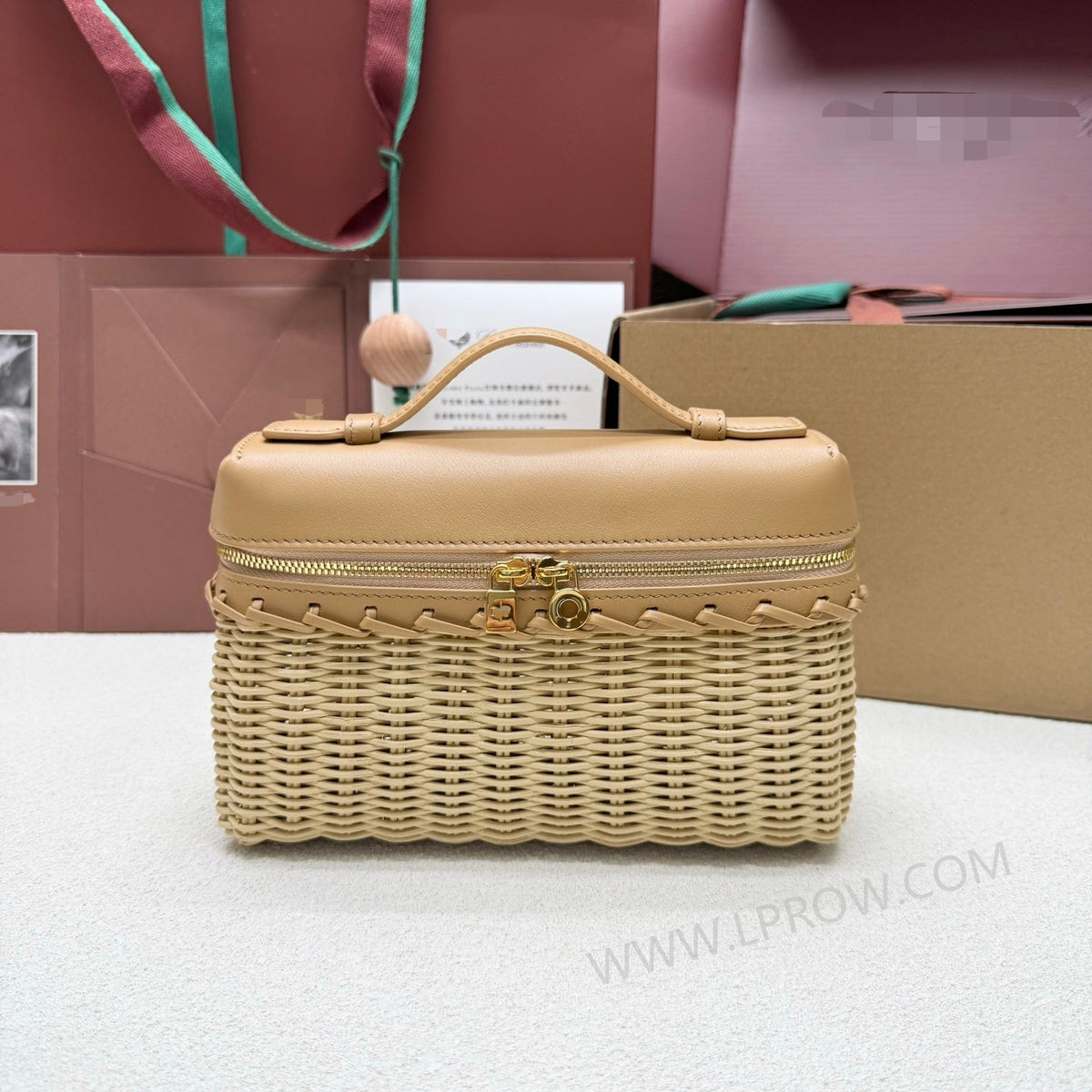 Loro Piana 2026 Extra Pocket L19 Bag Beige Pink Rattan Leather