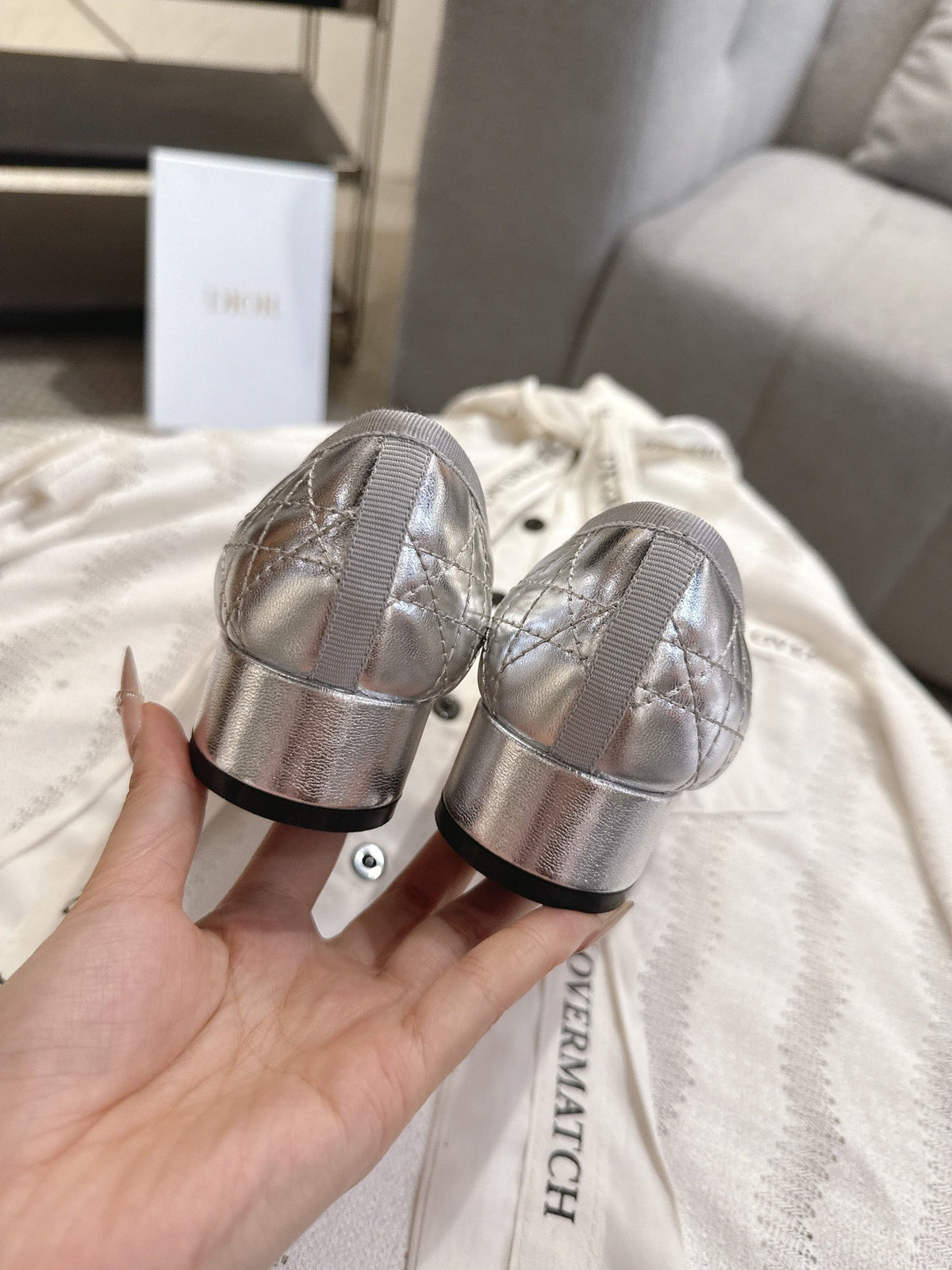 Dior 26s Low Block Heel Pumps Silver Lambskin