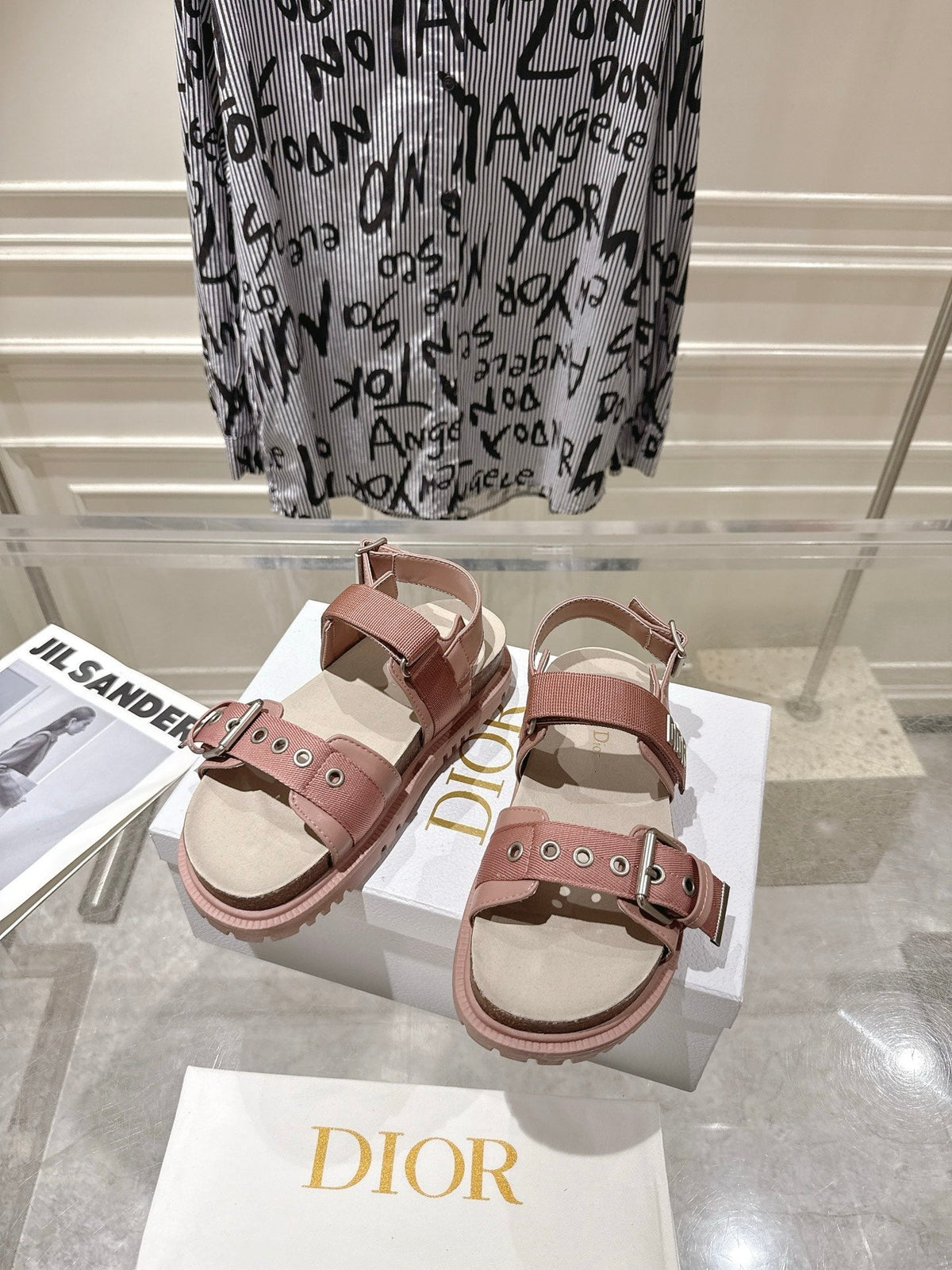 CD 26s Buckle Sandals Nude Pink Canvas 529406