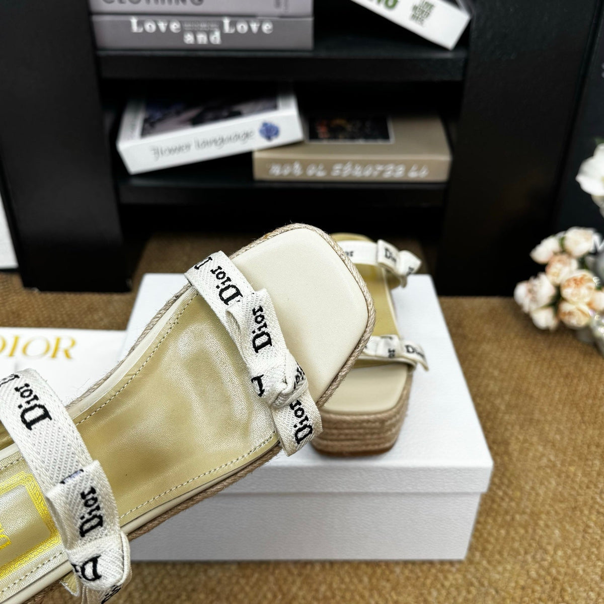 Dior 26s Wedge Sandal Beige Canvas Calfskin