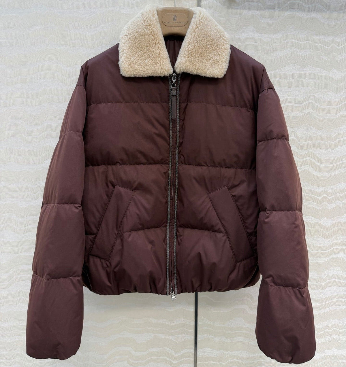 BC 26FW Shearling-Collar Chain-Detail Down Jacket Polyester 440958