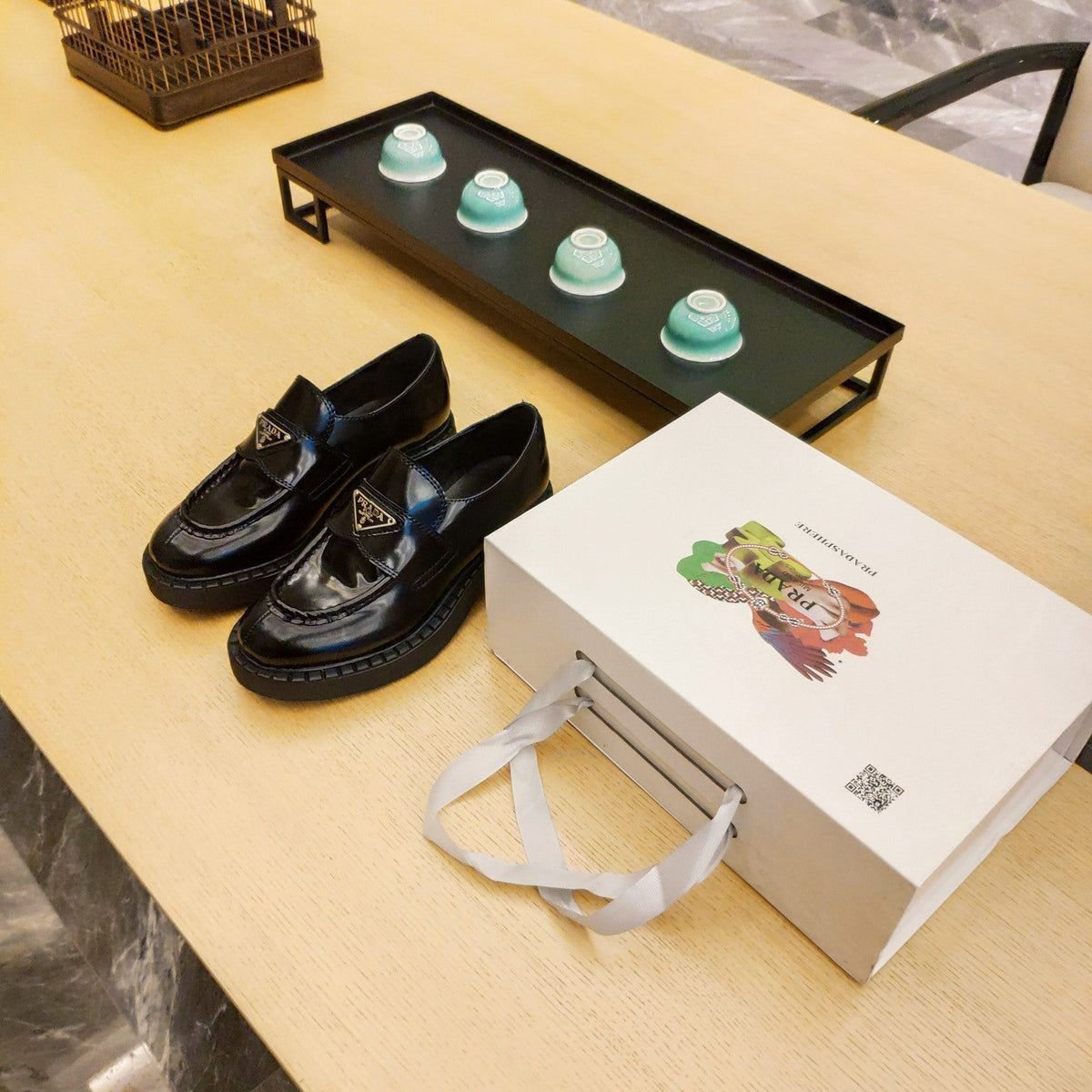 Prada 26S Penny Loafers 55mm Dark Green Patent Calfskin