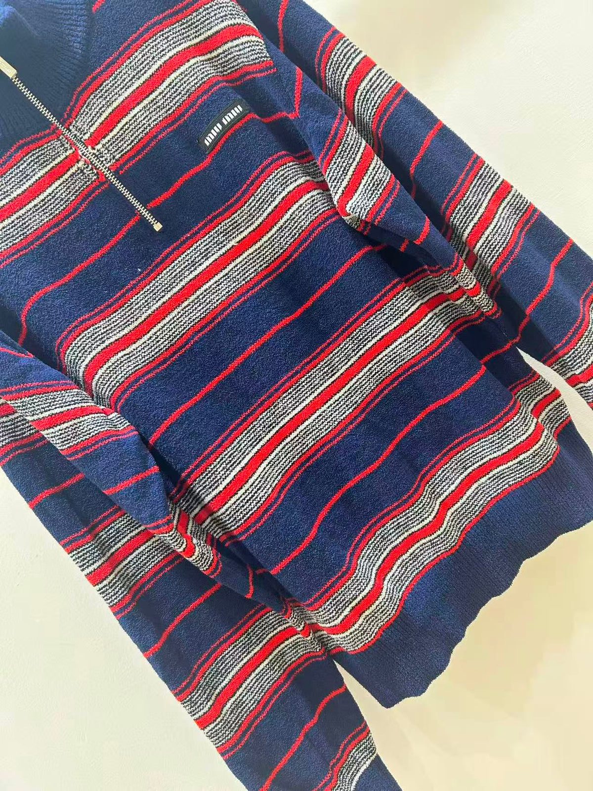 Miu Miu Striped Chenille Half-Zipper Sweater Multicolor Wool