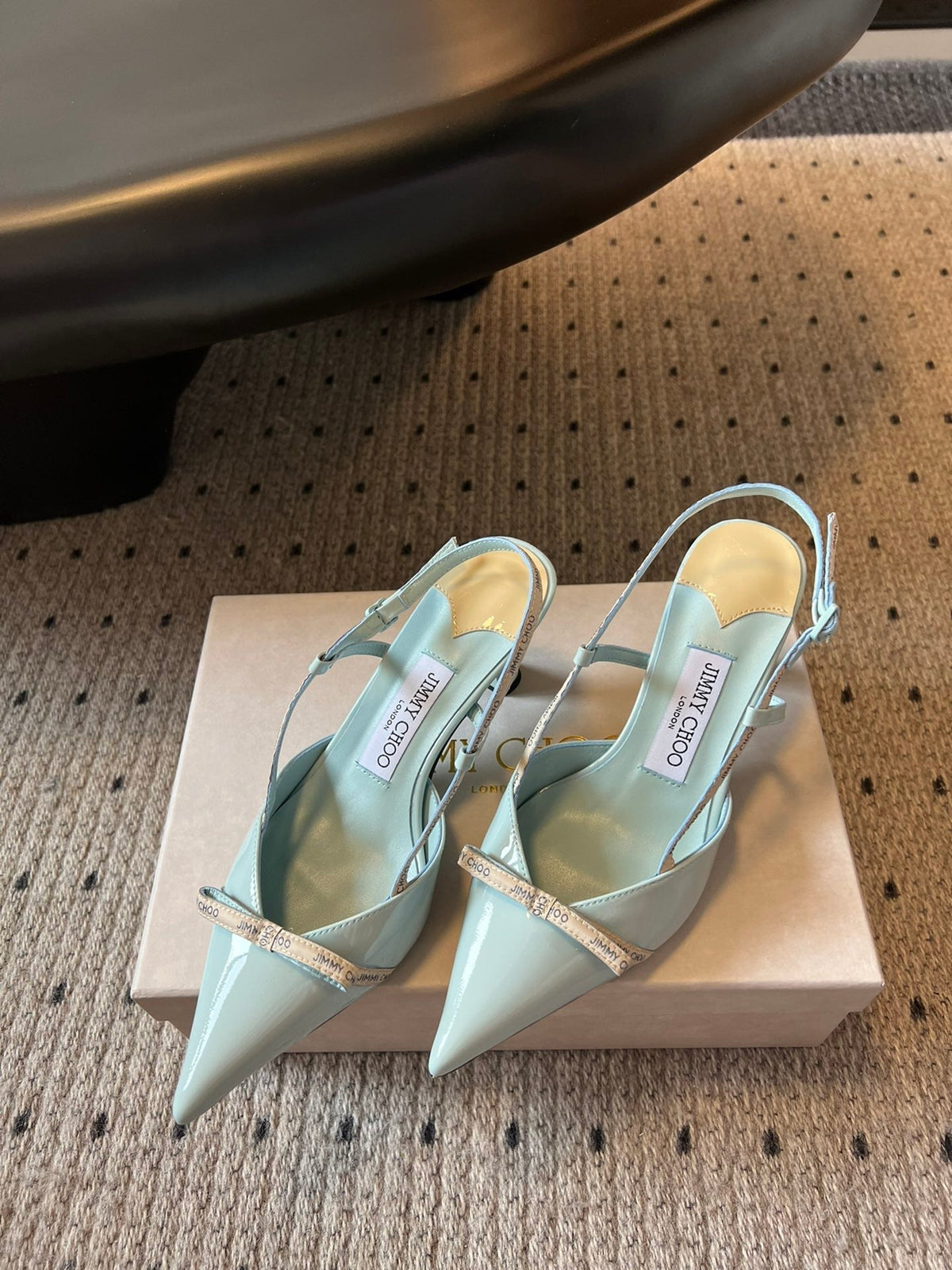 Jimmy Choo 26S Slingback Heels 6.5cm Pastel Blue Patent Calfskin 627194