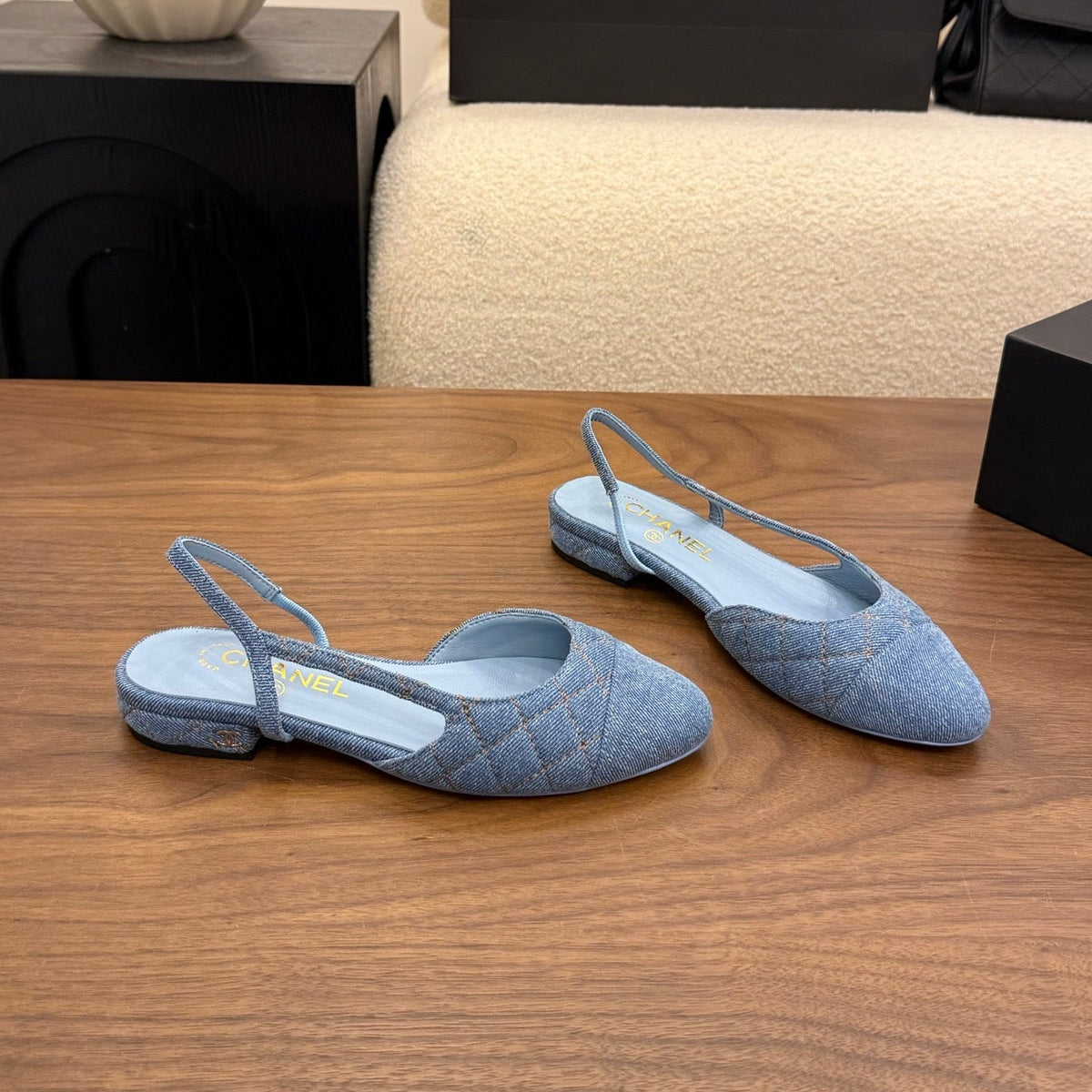 Chanel 26s Slingback Pumps Blue Denim Pointed Toe