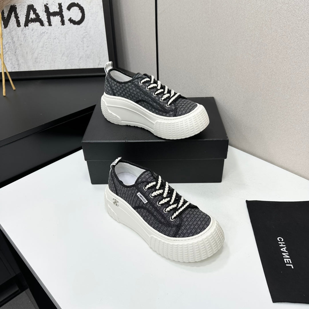 CC 26S Chunky Sneakers in Black Checkered Woven Fabric