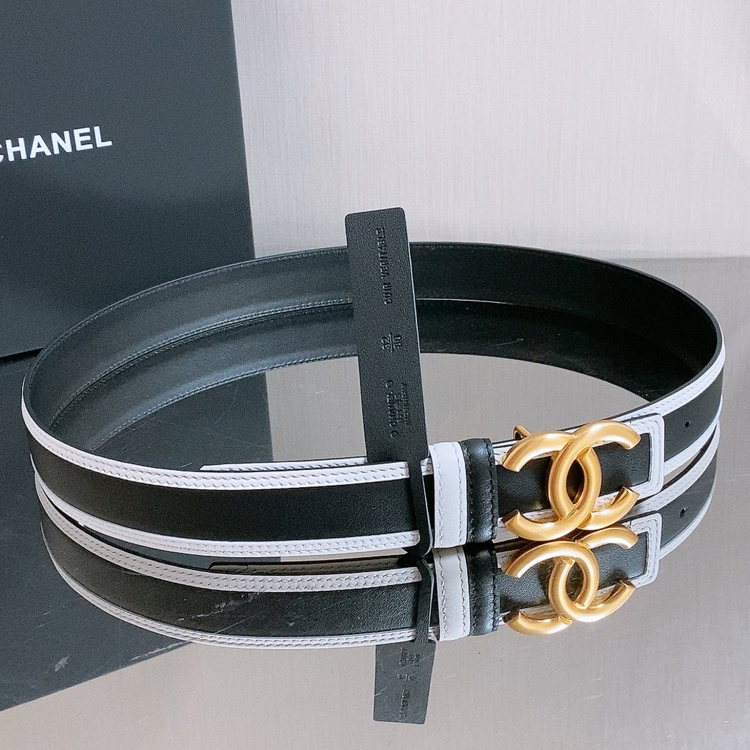 Chanel 2026 Double-C Buckle Belt 30mm Black White Calfskin