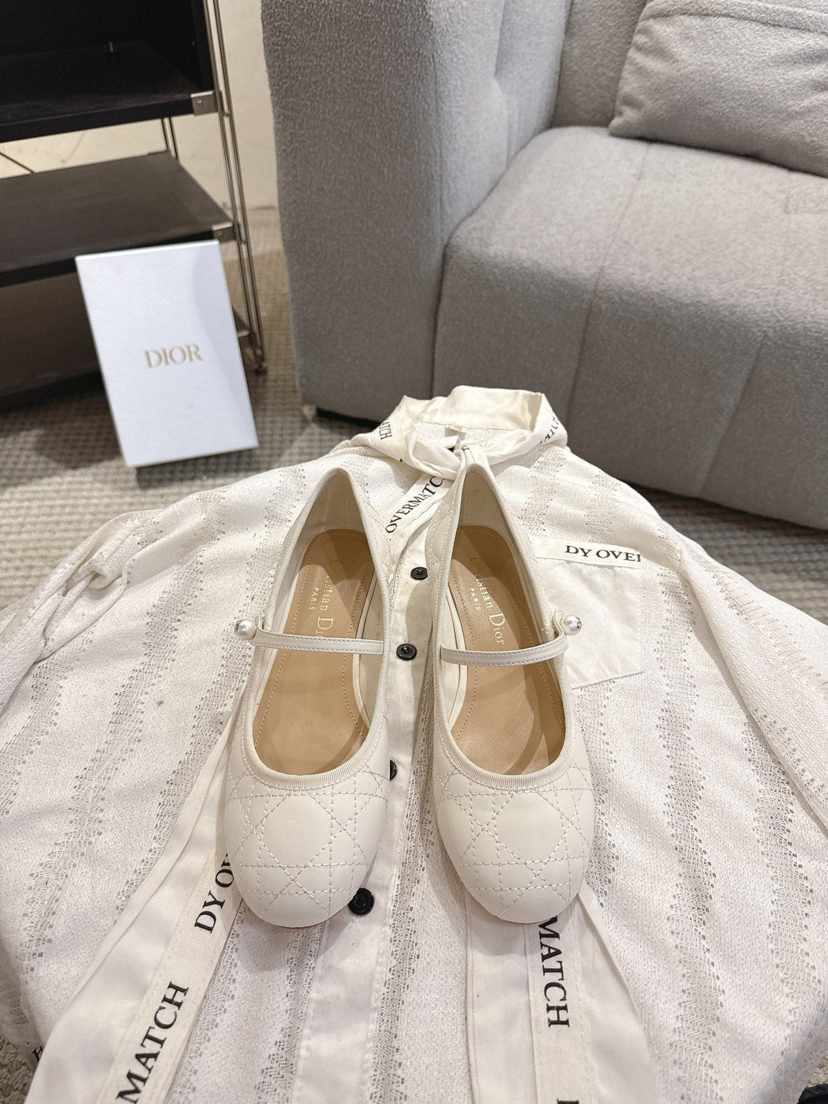 Dior 26s Mary Jane Pumps Cream White Lambskin Pearl-Adorned Strap
