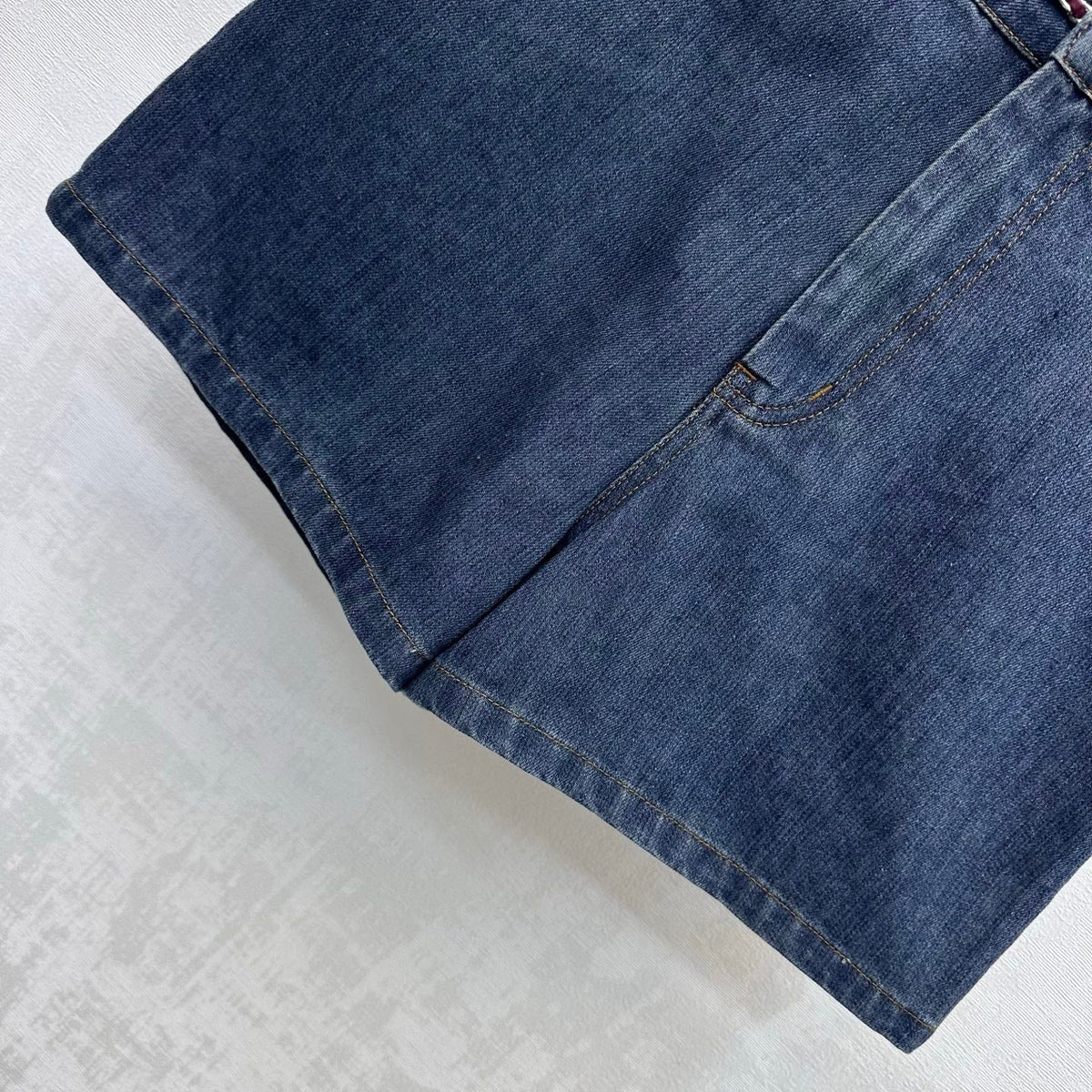 CC 26FW High-Waisted A-Line Denim Shorts Chain-Trim Blue Cotton 441467
