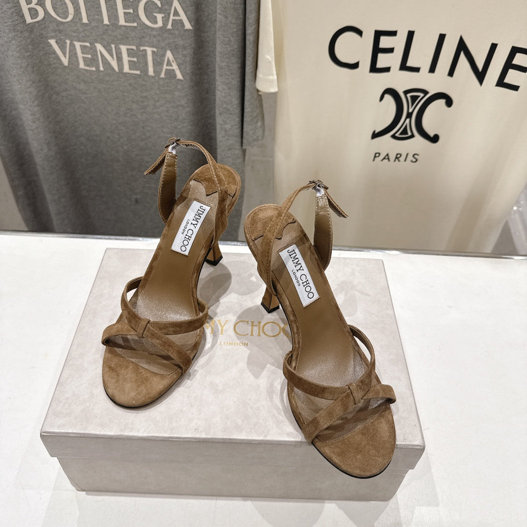 Jimmy Choo 26S High-Heeled Sandals 10.0cm Brown Suede 739154
