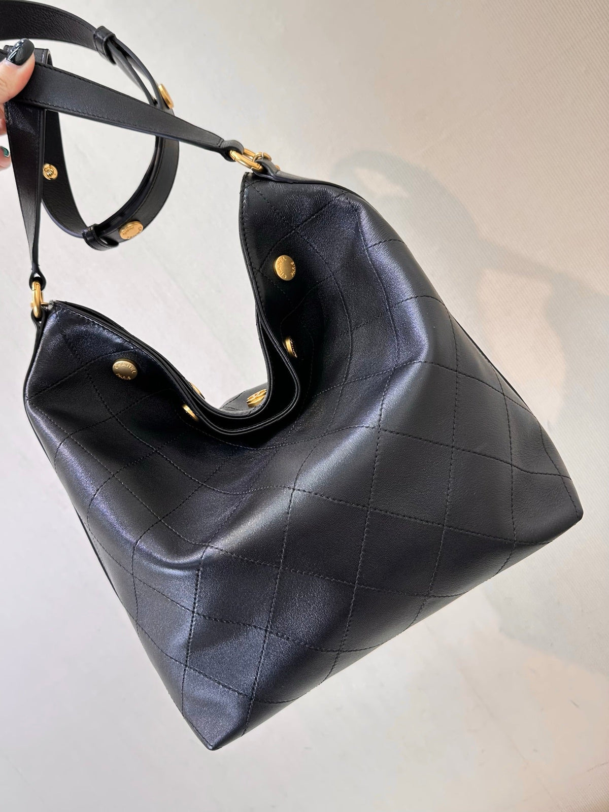 Chanel 2026 Quilted Bucket Bag 31cm Black Gold-Hardware Lambskin