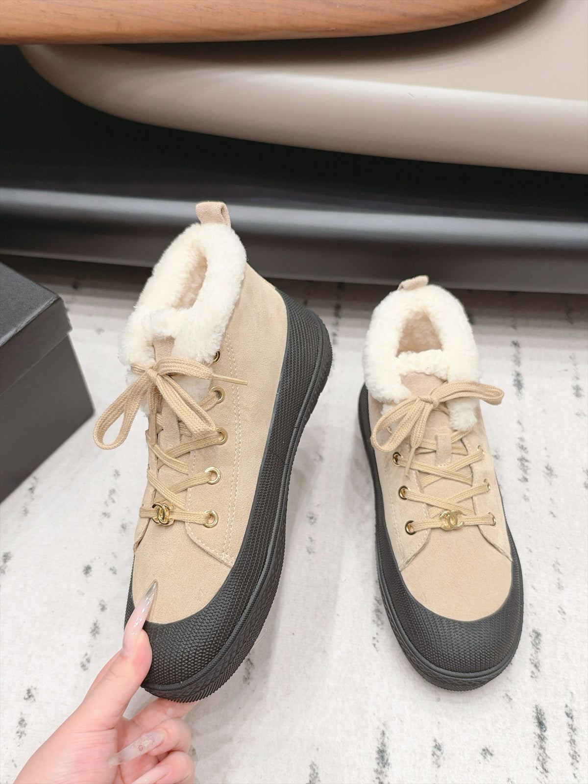 Chanel 2026 Lace-up Ankle Boots Suede Wool 175875