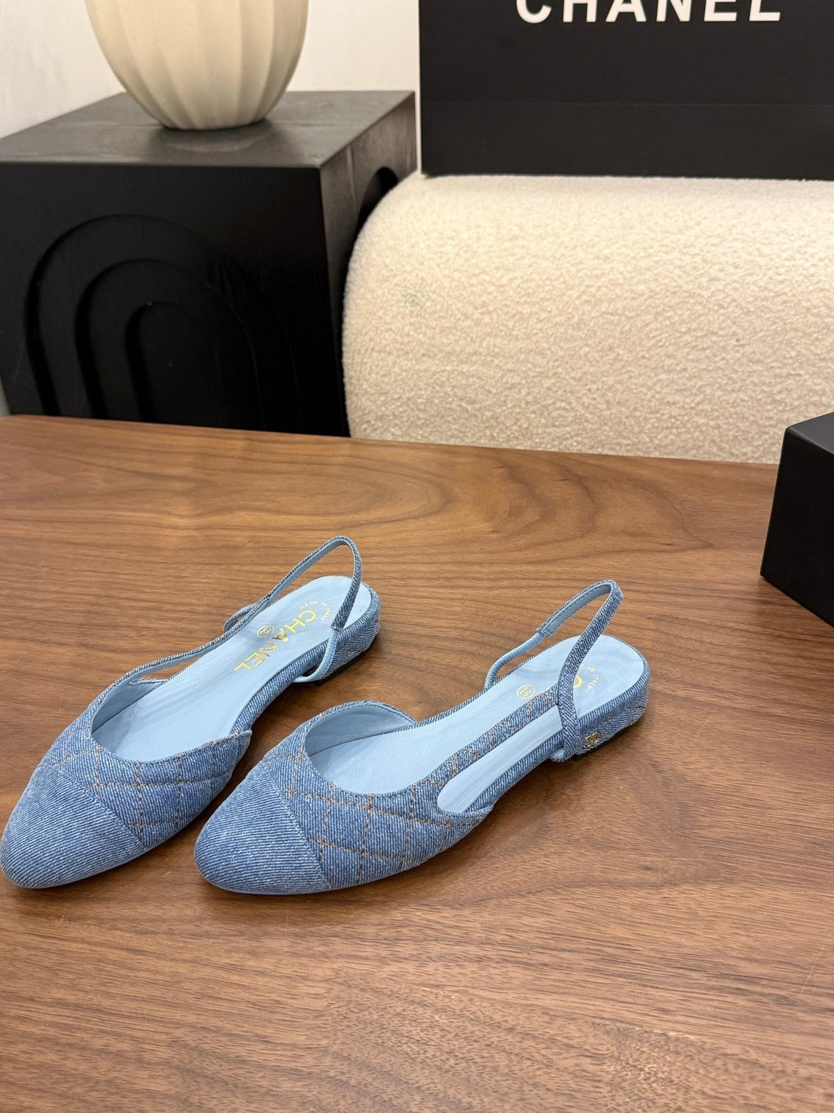 Chanel 26s Slingback Pumps Blue Denim Pointed Toe