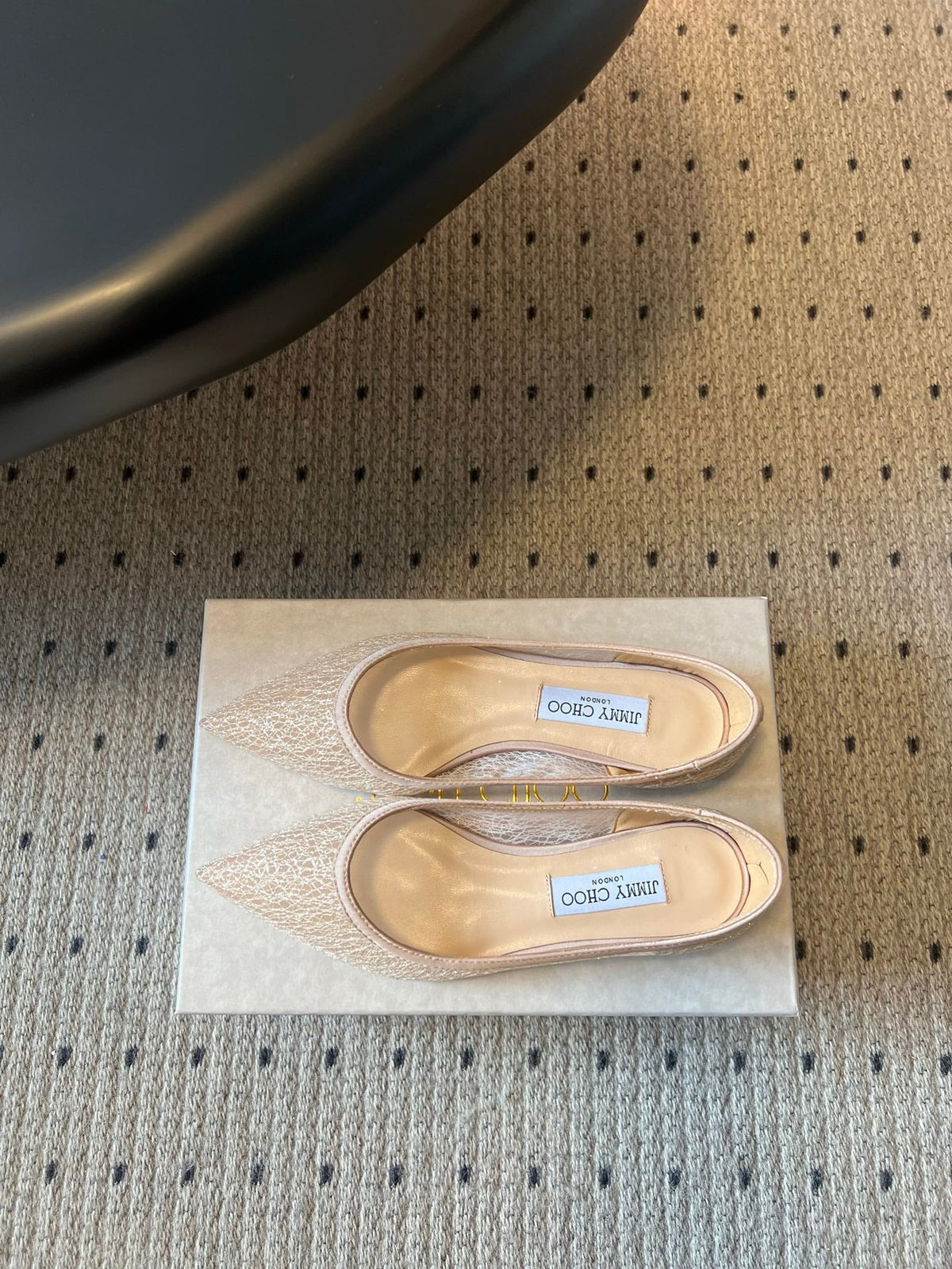 Jimmy Choo 26S Pointed-Toe Flats Nude Mesh 683419