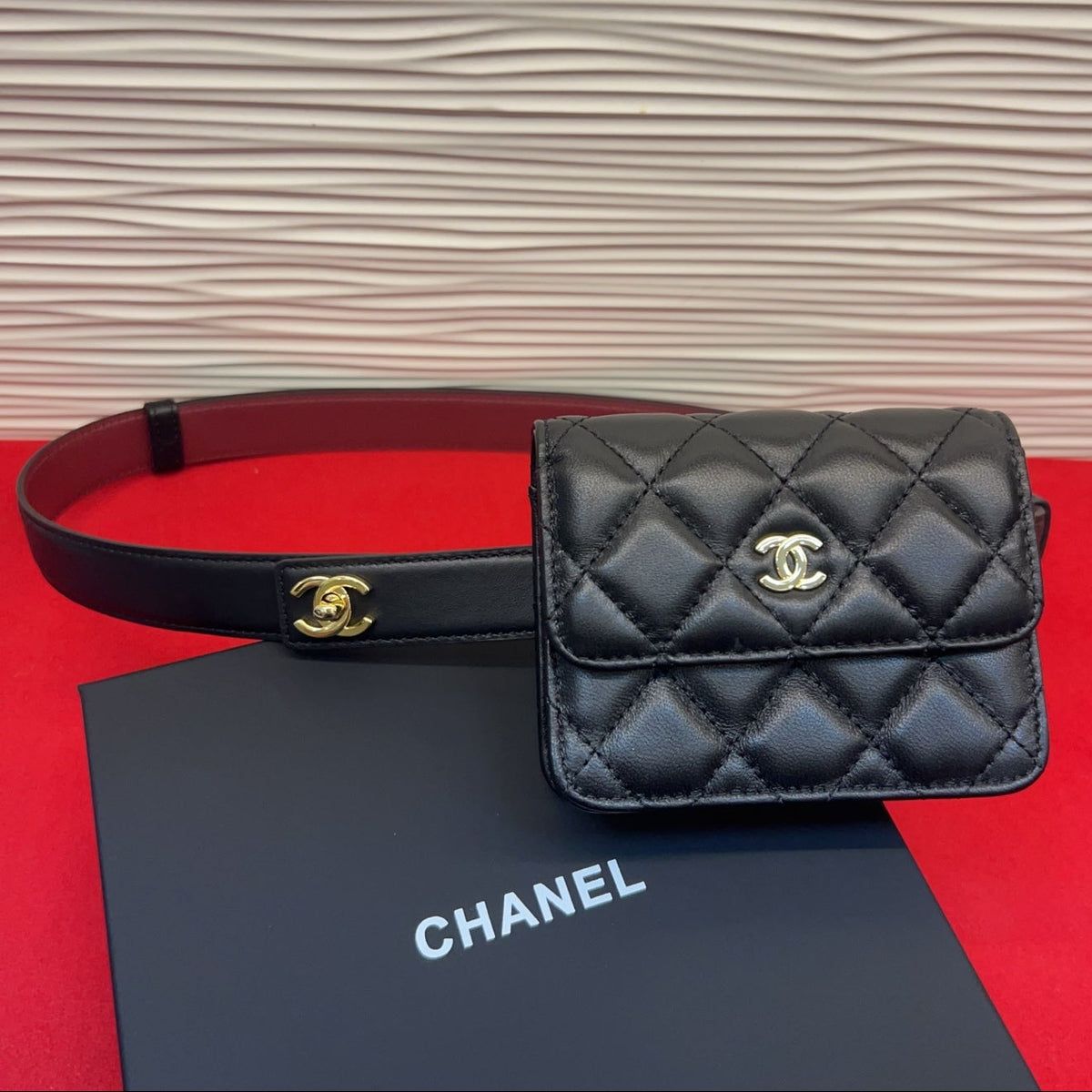 Chanel 2026 Quilted Belt Bag 25mm Black Lambskin