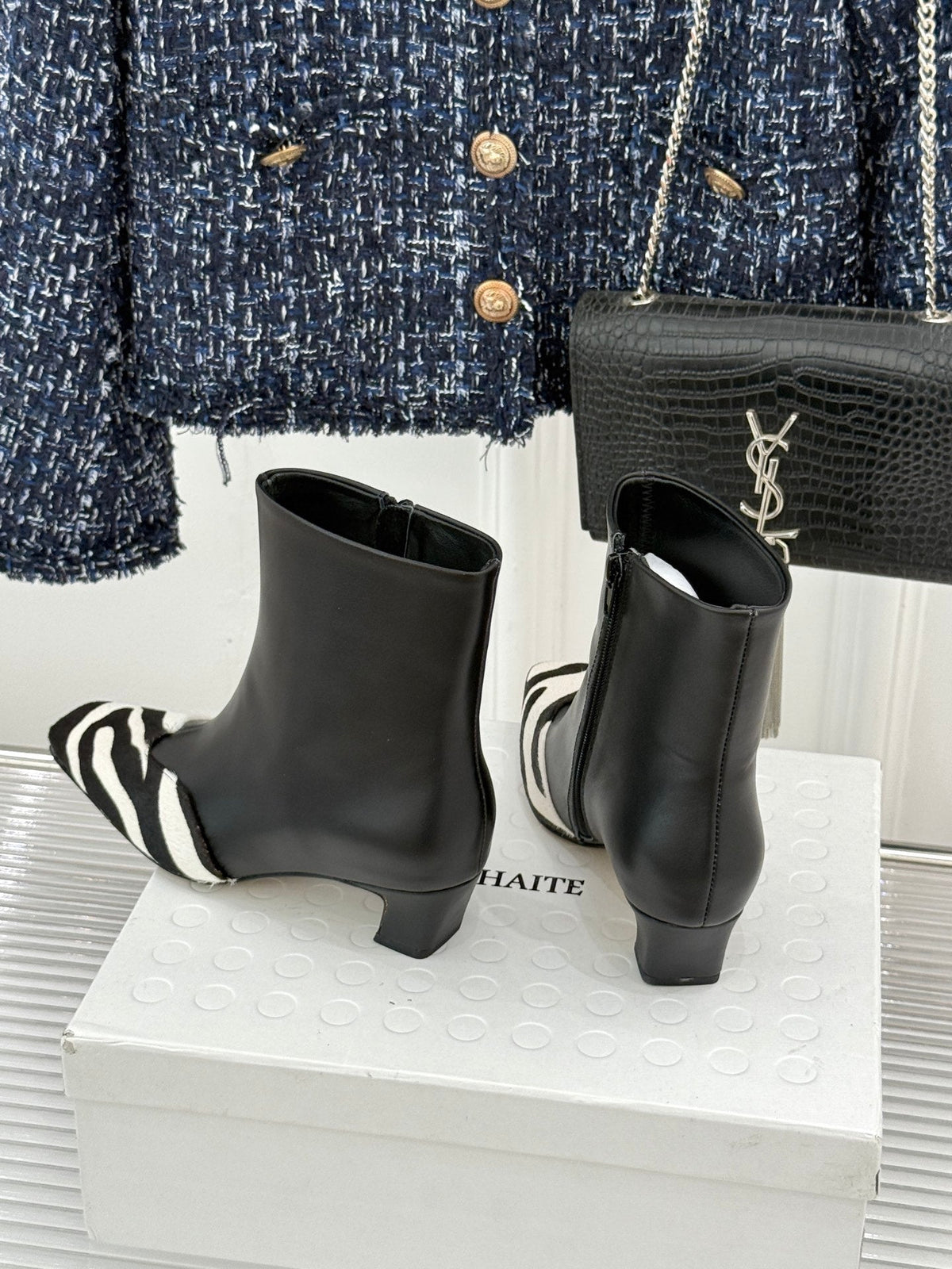 Khaite 26s Arizona Booties 4cm Zebra Leather 175074