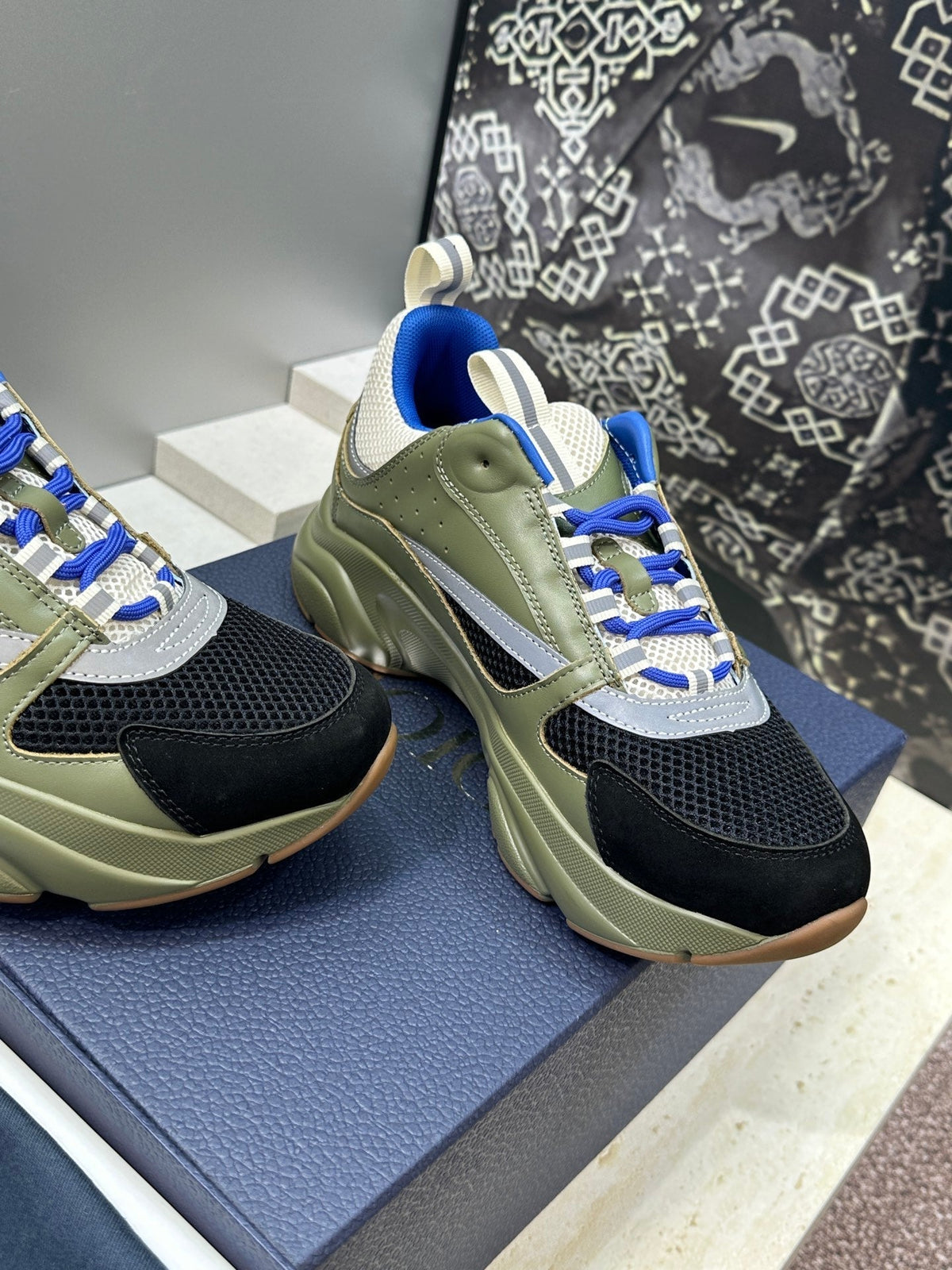 CD 26s Men B22 Sneakers Khaki Green Black Mesh Royal Blue Lining 529184