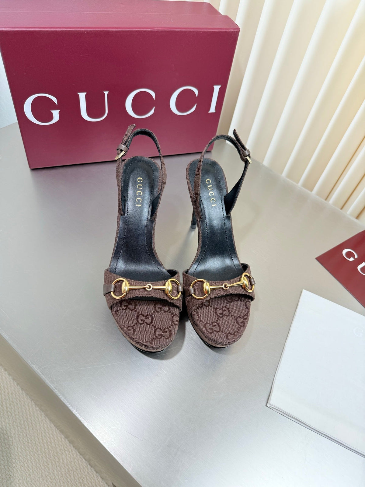 Gucci 26s Slingback Pump 10.5cm Dark Brown GG Canvas