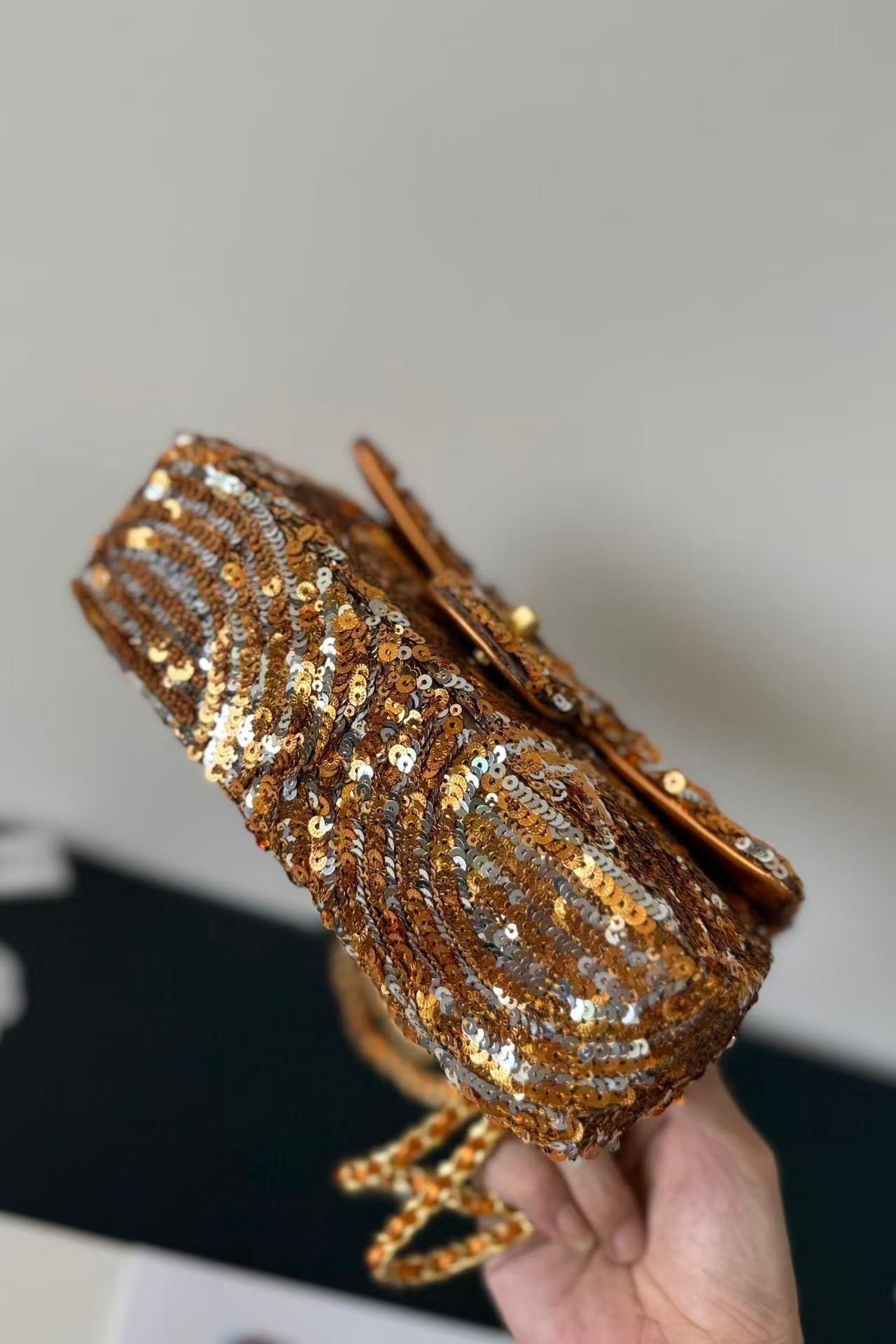 CC Mini Flap Bag 21cm Gold/Silver Sequin