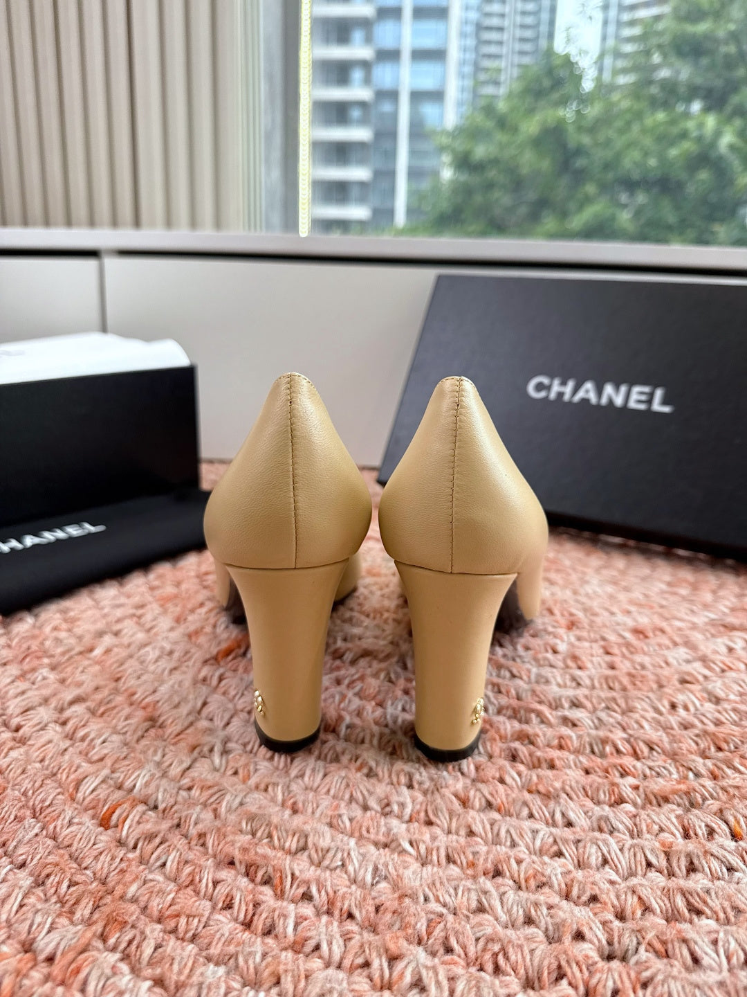 Chanel 26s High Heels Beige Smooth Lambskin