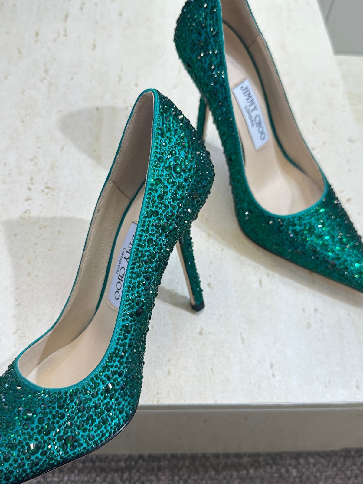 Jimmy Choo 26S High Heels 9.5cm Green Crystal-Embellished 395418