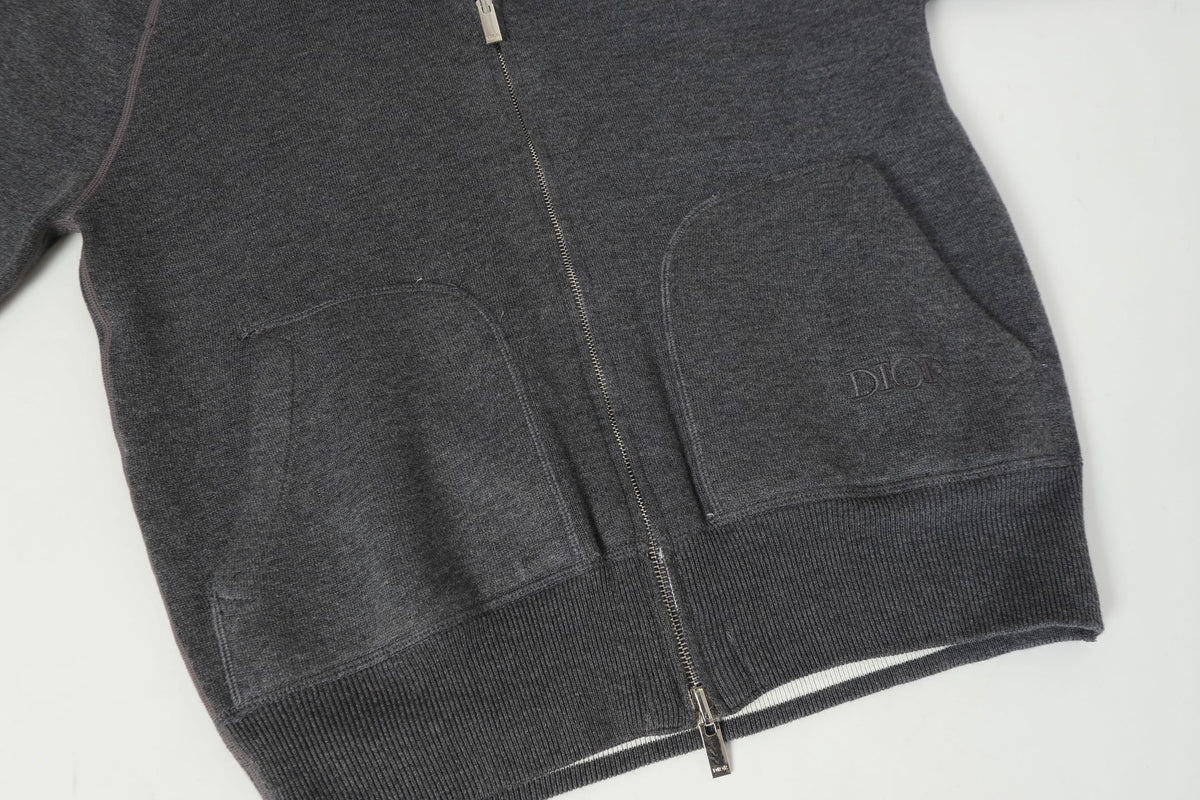 Dior 26s Reversible Hoodie Grey Blue Dior Oblique Knit Men