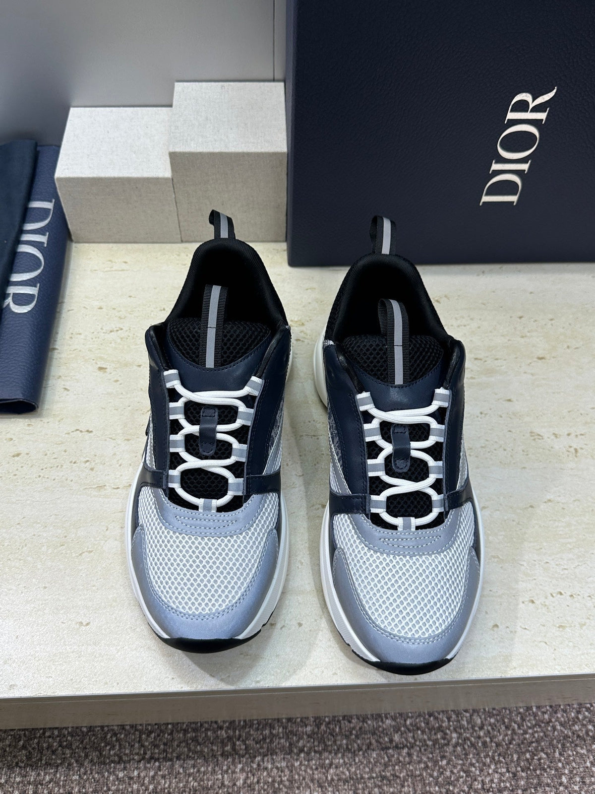 CD 26s Men B22 Sneakers Grey Blue Oblique Jacquard Canvas 835214