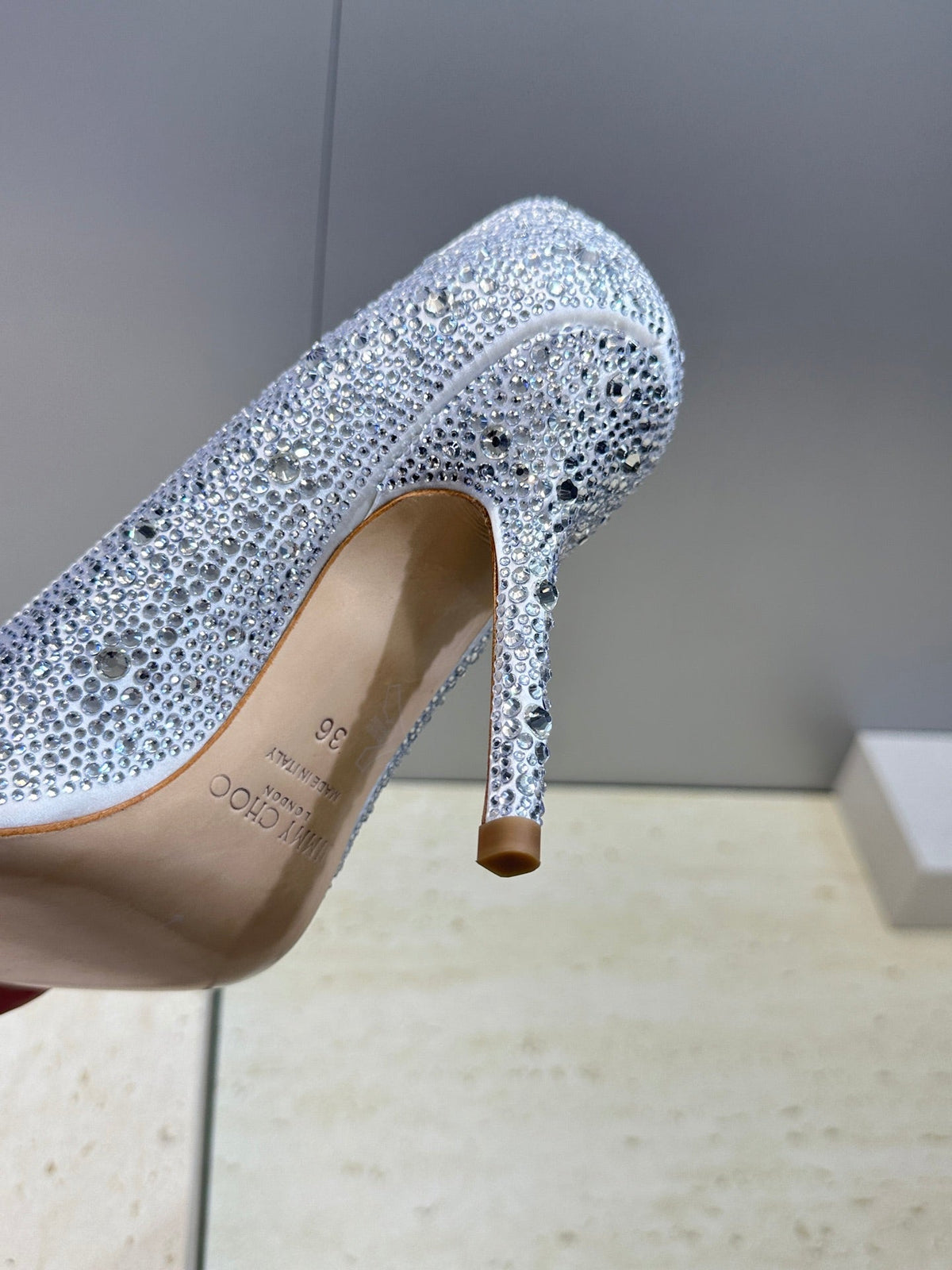 Jimmy Choo 26S High Heels 9.5cm Silver Crystal-Embellished 173958