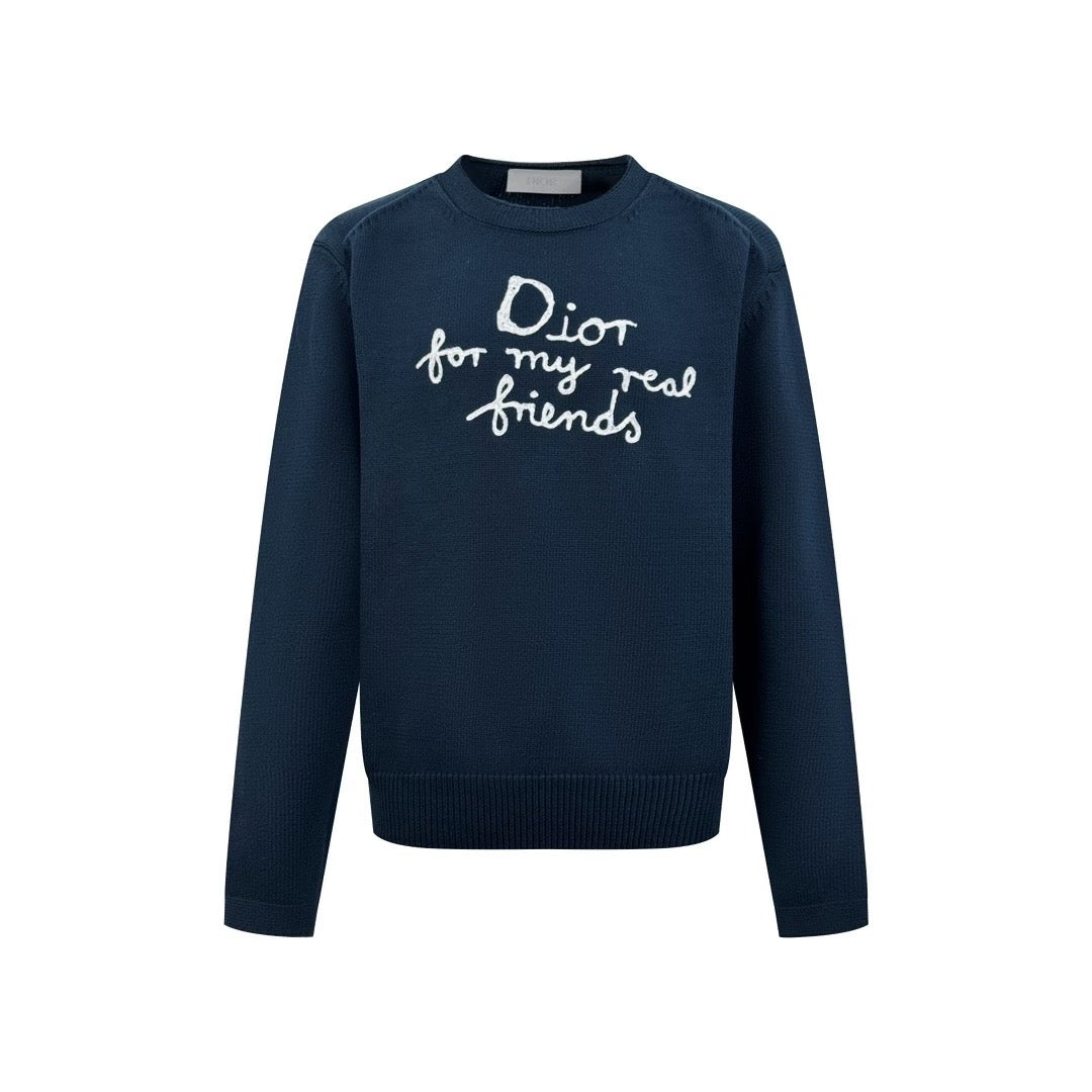 Dior 26s Crewneck Sweater Navy Blue For My Real Friends Men
