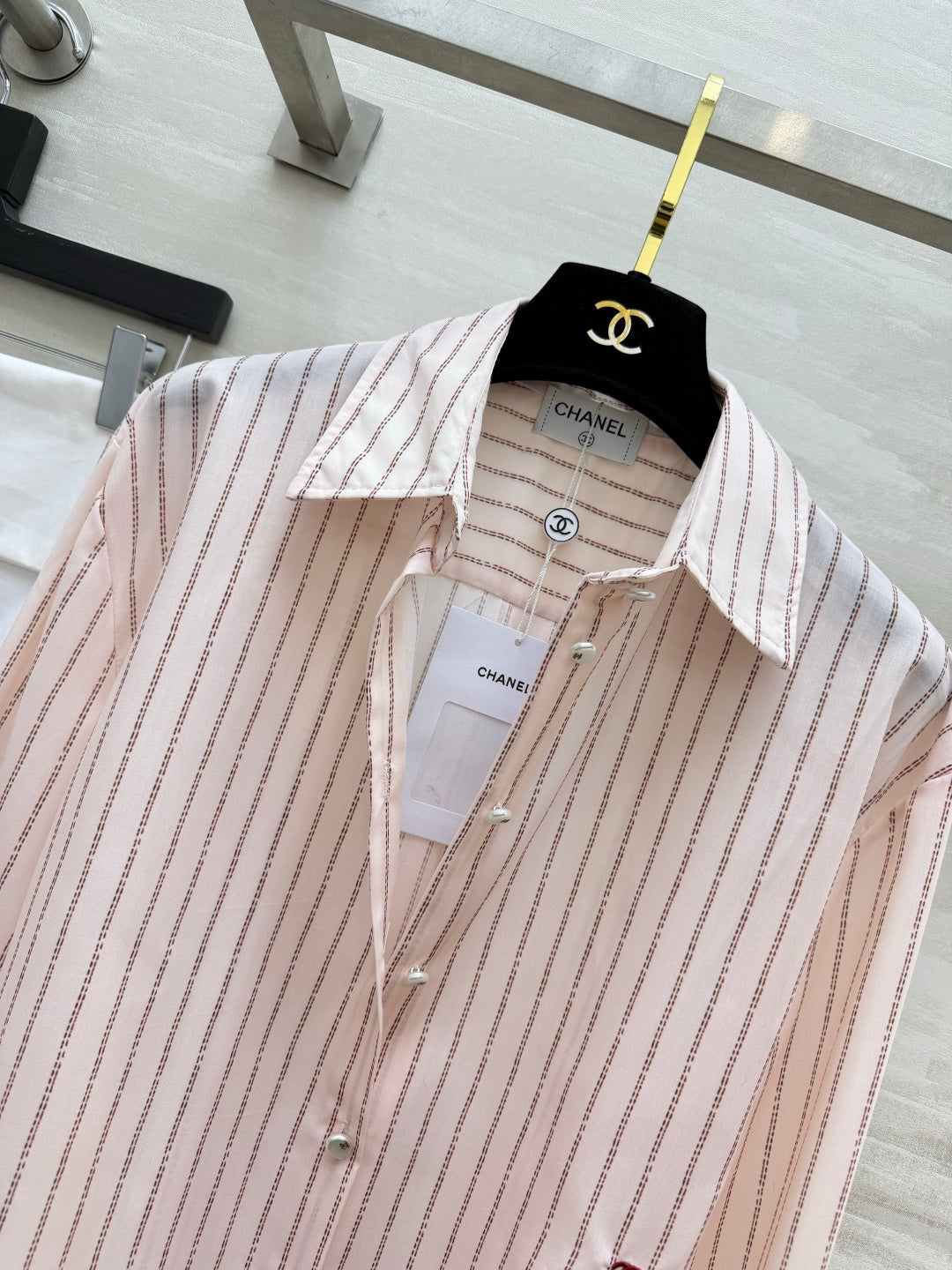 CC 26FW Striped Shirt Back Tie Detail Light Pink Cotton 441640