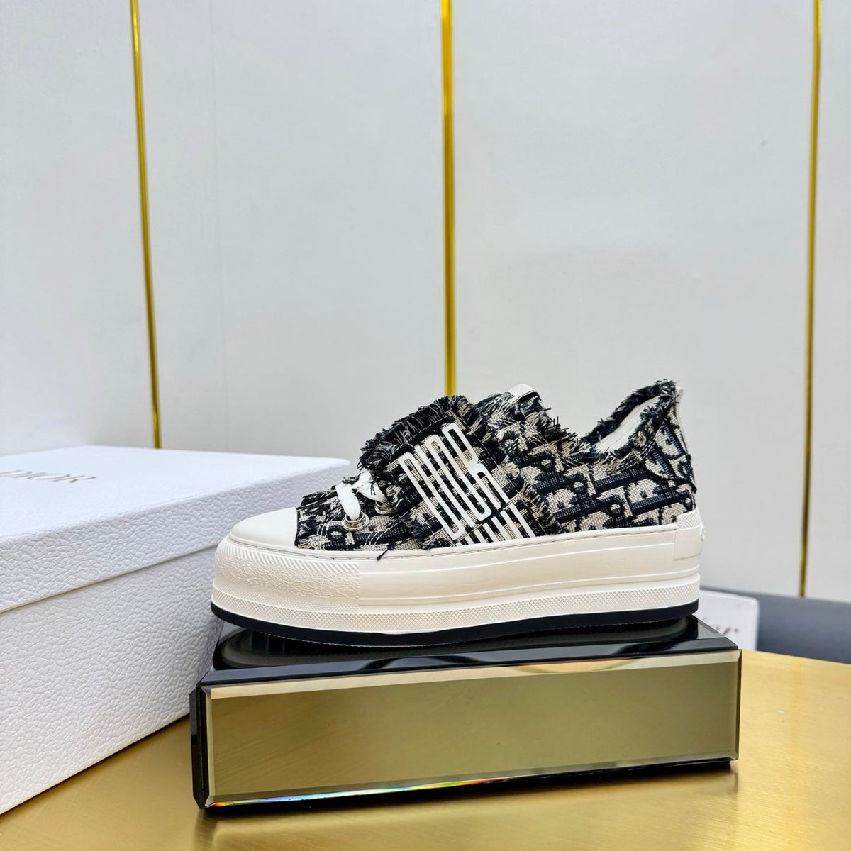 CD 26s Platform Sneaker 50mm Black White Oblique Canvas 839152