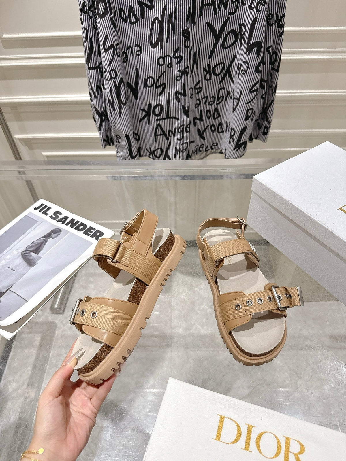 CD 26s Buckle Sandals Camel Beige Canvas 639152