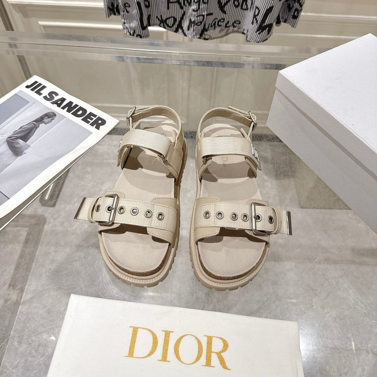 CD 26s Buckle Sandals Beige Canvas 628401