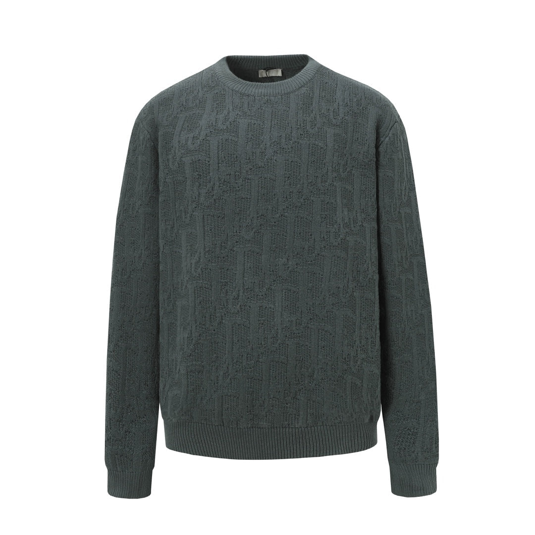 Dior 26s Crewneck Sweater Dark Grey Dior Oblique Jacquard Wool Men