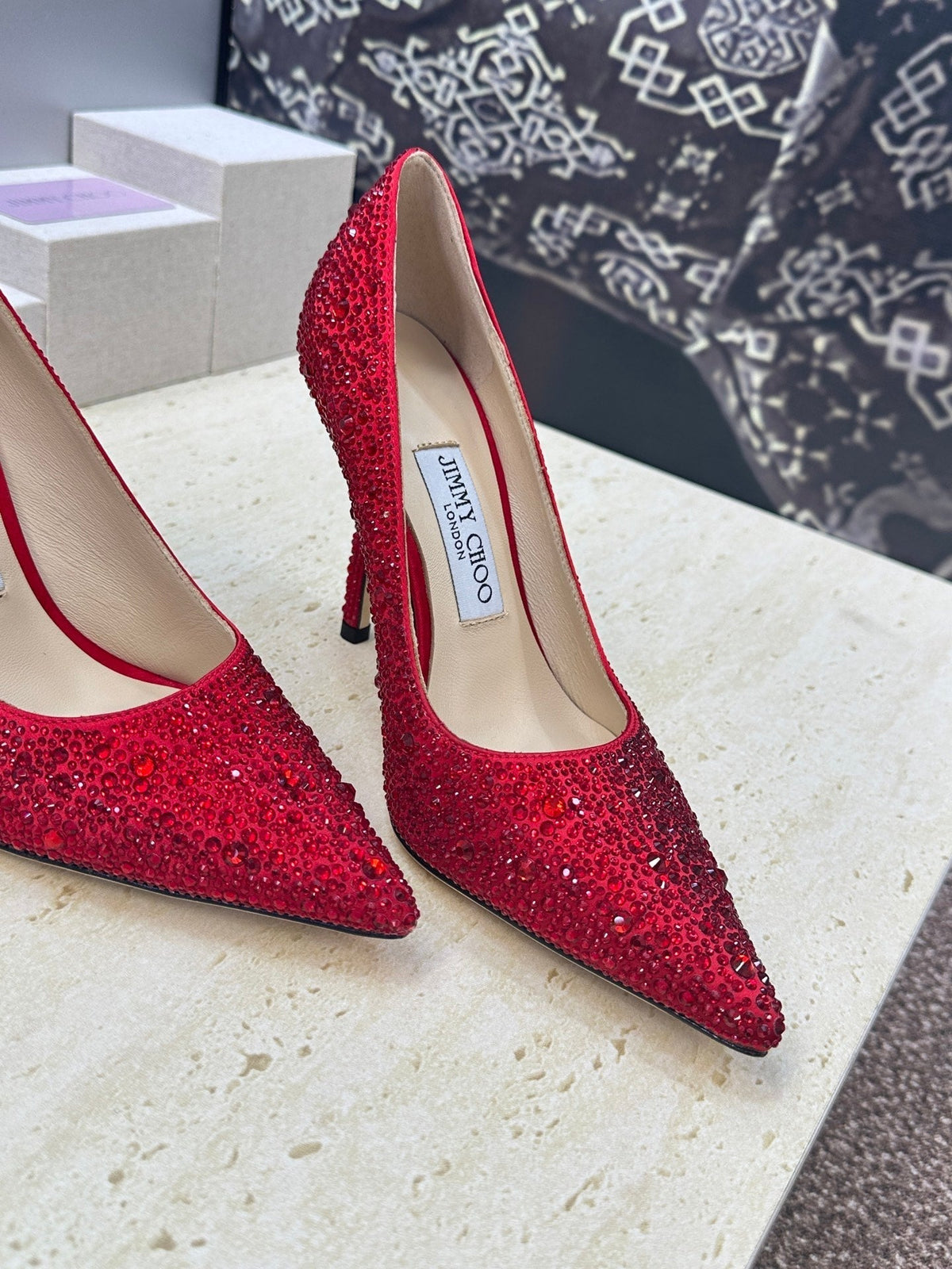 Jimmy Choo 26S High Heels 9.5cm Red Crystal-Embellished 839154