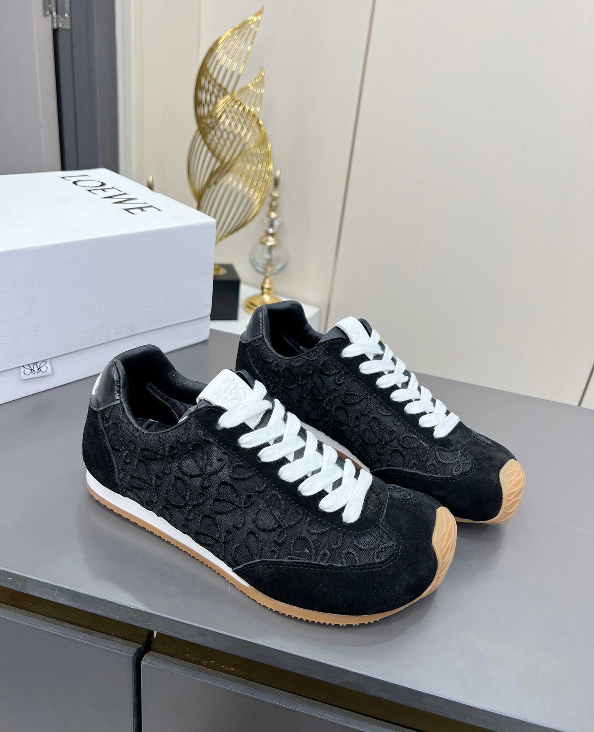 Loewe 26S Runner 2.0 Sneakers in Black Suede and Anagram Jacquard