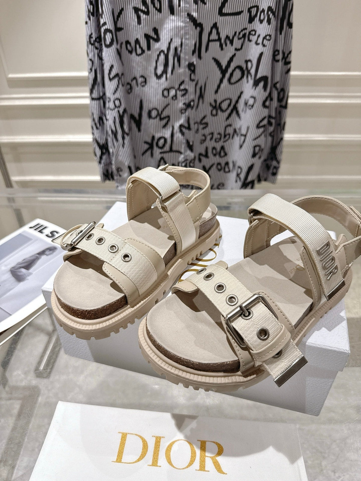 CD 26s Buckle Sandals Beige Canvas 628401