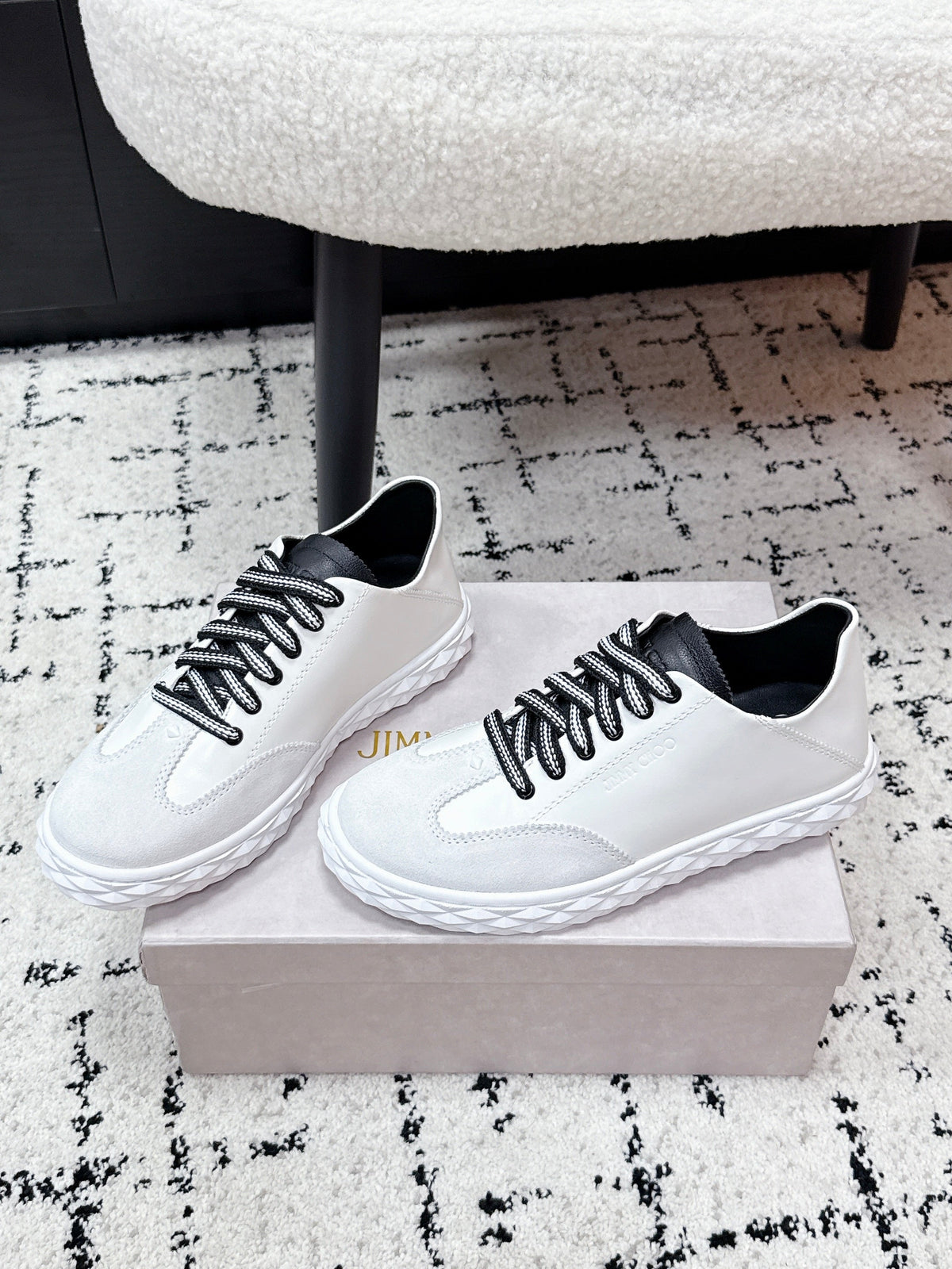 Jimmy Choo 26S Sneakers White Suede With Black Laces 714935