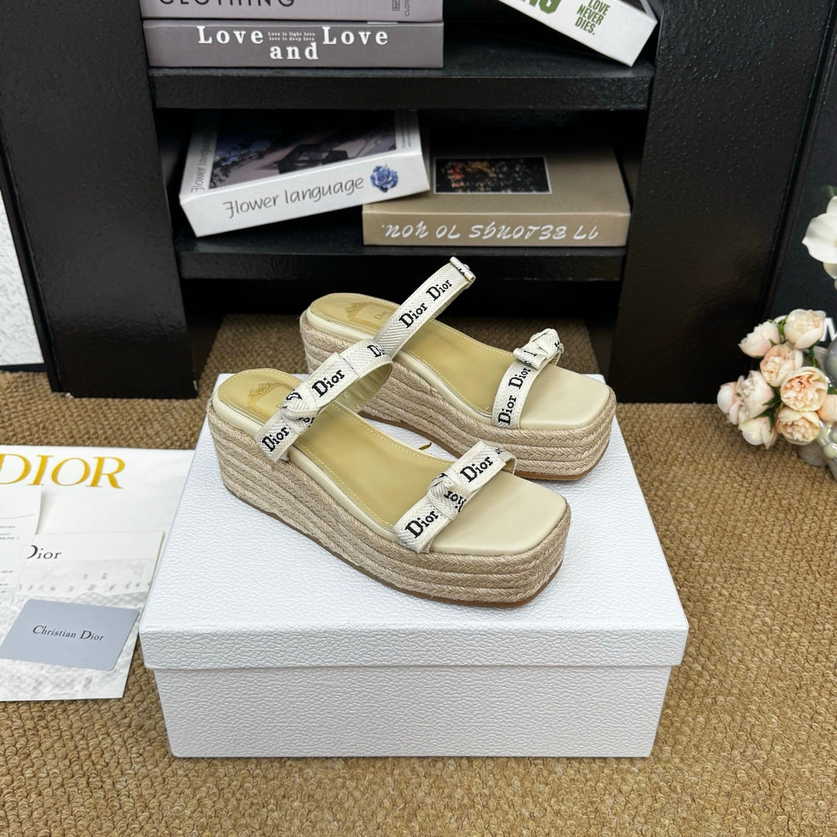 Dior 26s Wedge Sandal Beige Canvas Calfskin